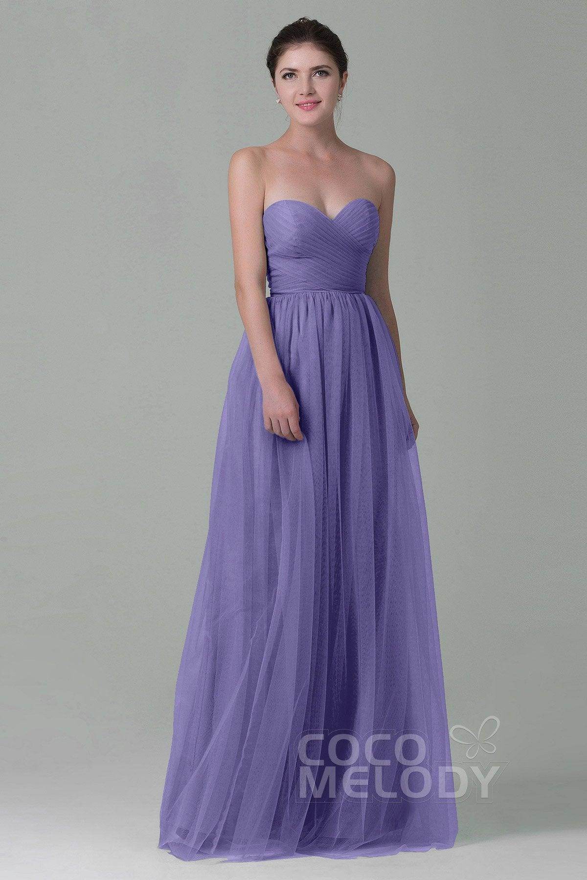 Sheath-Column Floor Length Tulle Bridesmaid Dress COZF1500E - COCOMELODY