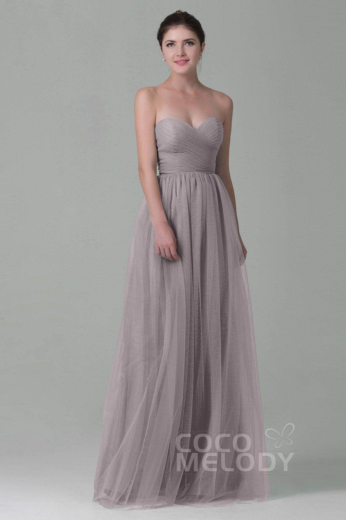 Sheath-Column Floor Length Tulle Bridesmaid Dress COZF1500E - COCOMELODY