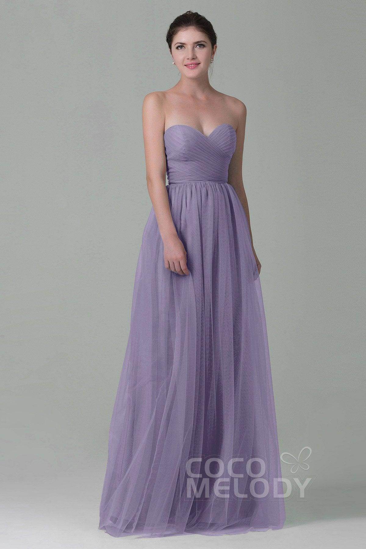 Sheath-Column Floor Length Tulle Bridesmaid Dress COZF1500E - COCOMELODY