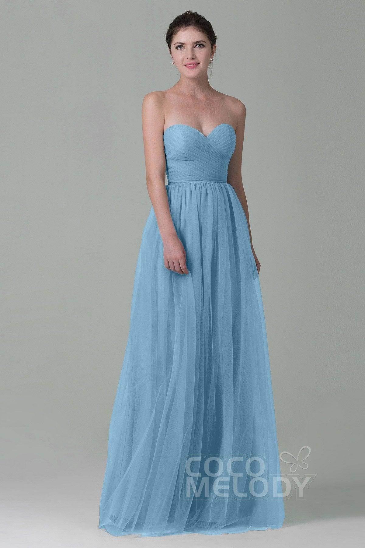 Sheath-Column Floor Length Tulle Bridesmaid Dress COZF1500E - COCOMELODY