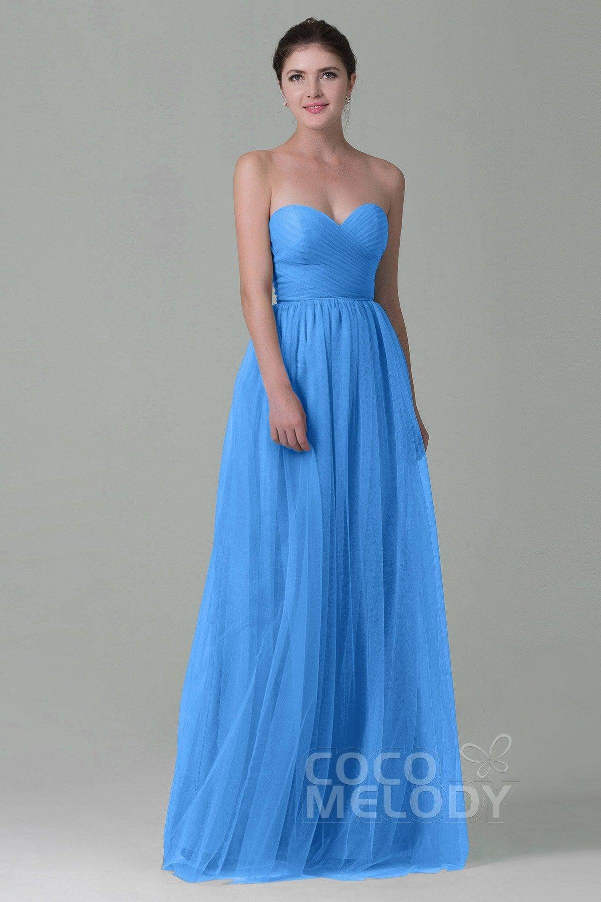 Sheath-Column Floor Length Tulle Bridesmaid Dress COZF1500E - COCOMELODY