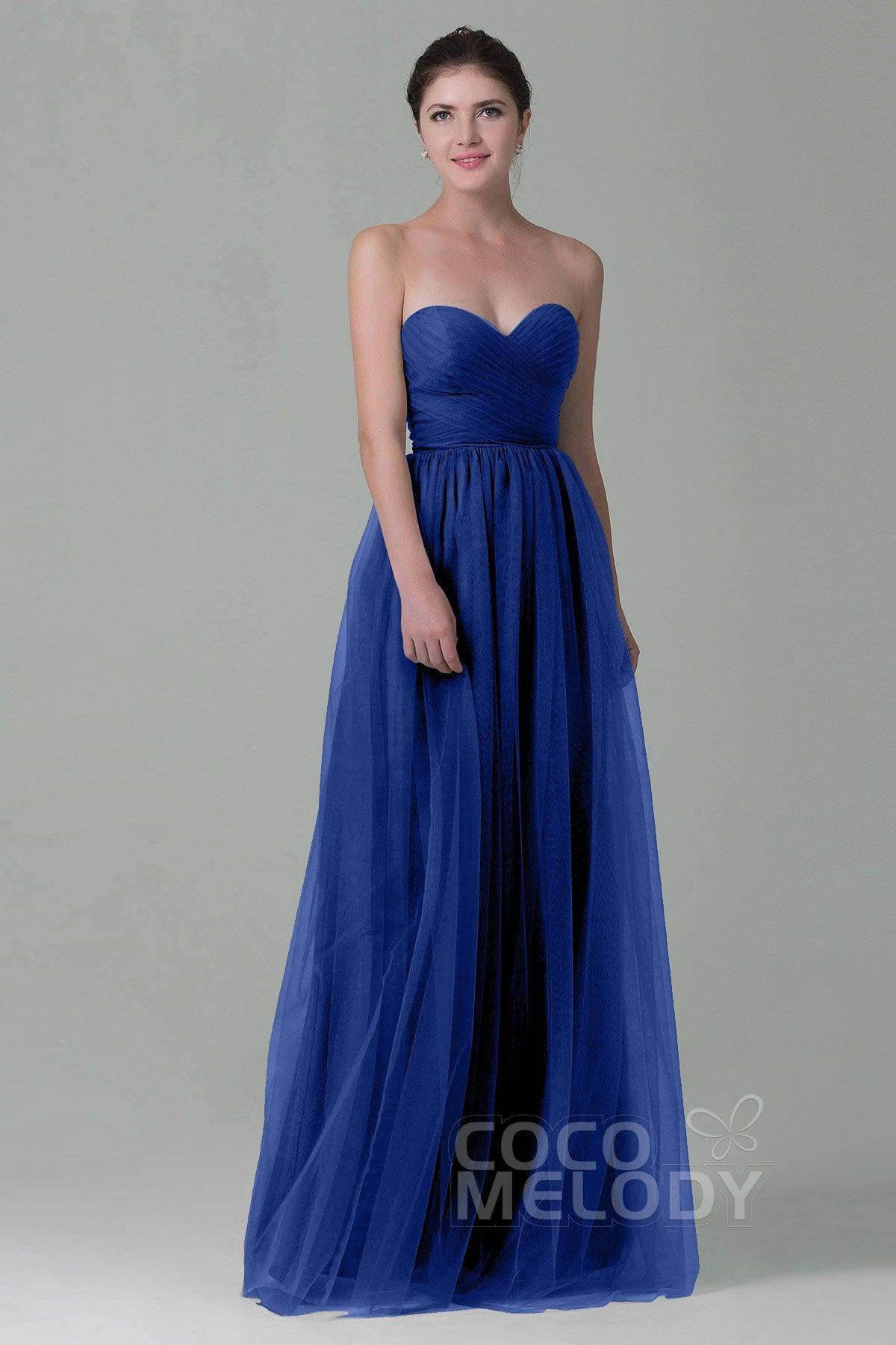 Sheath-Column Floor Length Tulle Bridesmaid Dress COZF1500E - COCOMELODY