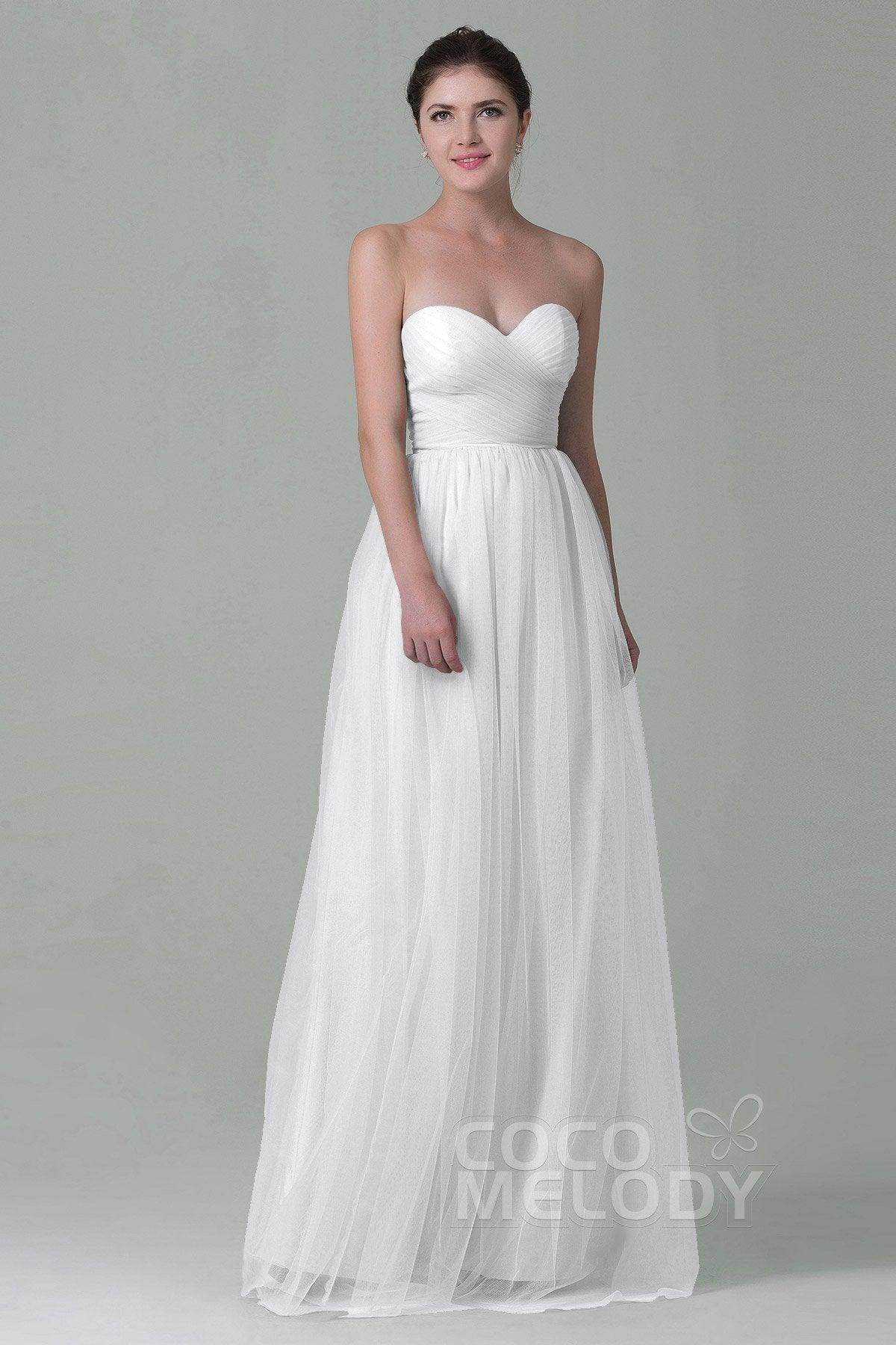 Sheath-Column Floor Length Tulle Bridesmaid Dress COZF1500E - COCOMELODY