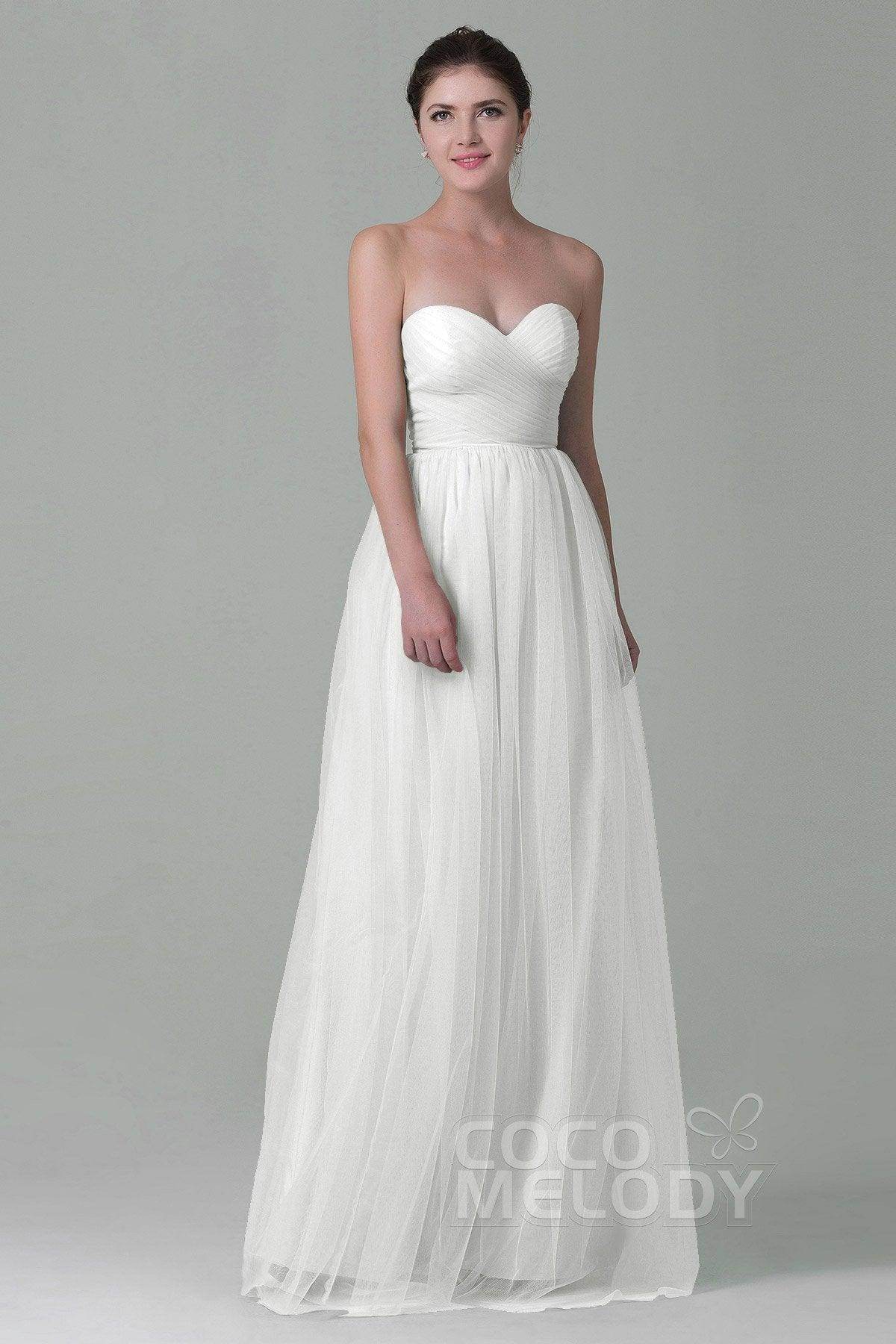 Sheath-Column Floor Length Tulle Bridesmaid Dress COZF1500E - COCOMELODY