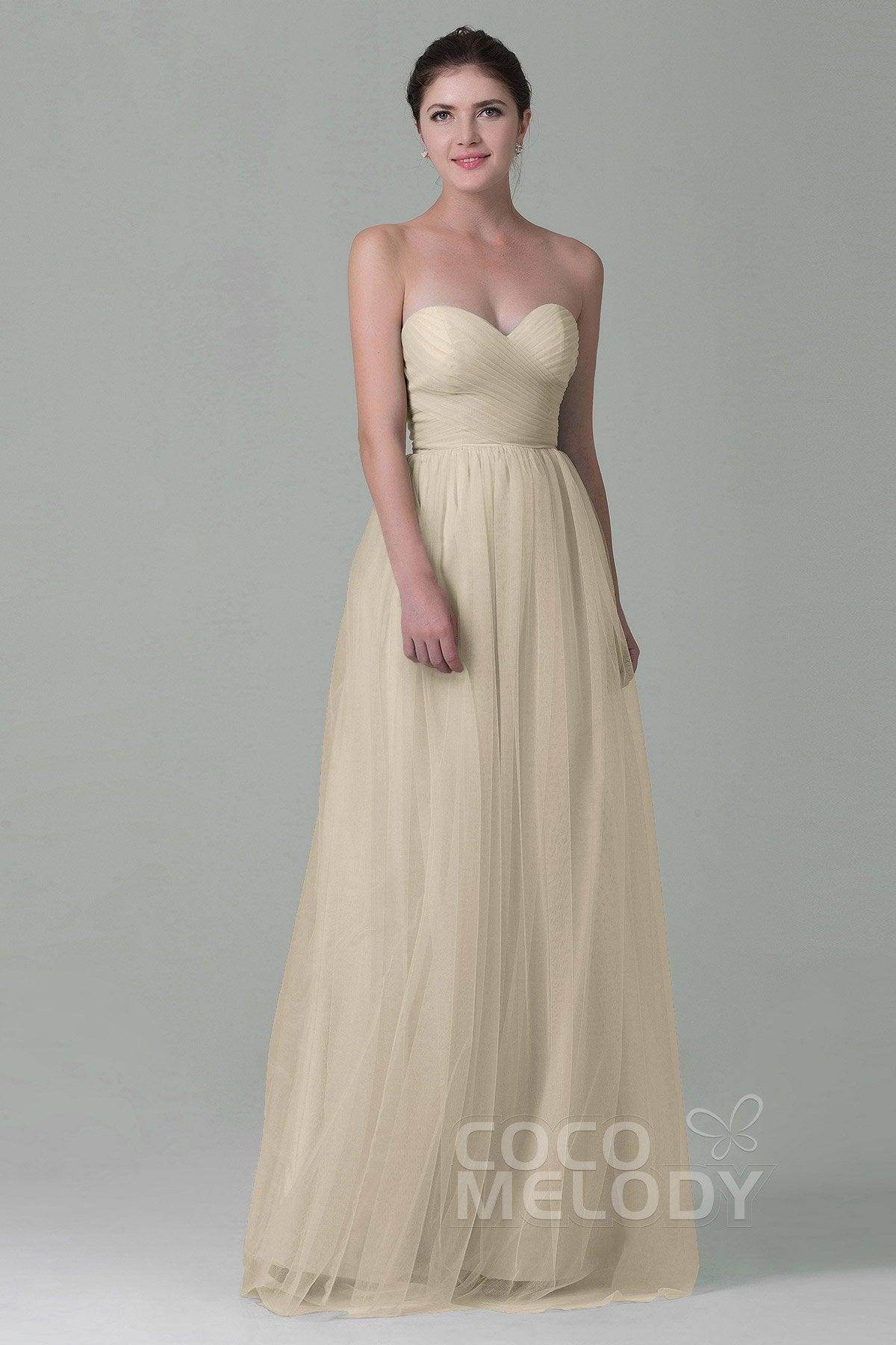 Sheath-Column Floor Length Tulle Bridesmaid Dress COZF1500E - COCOMELODY