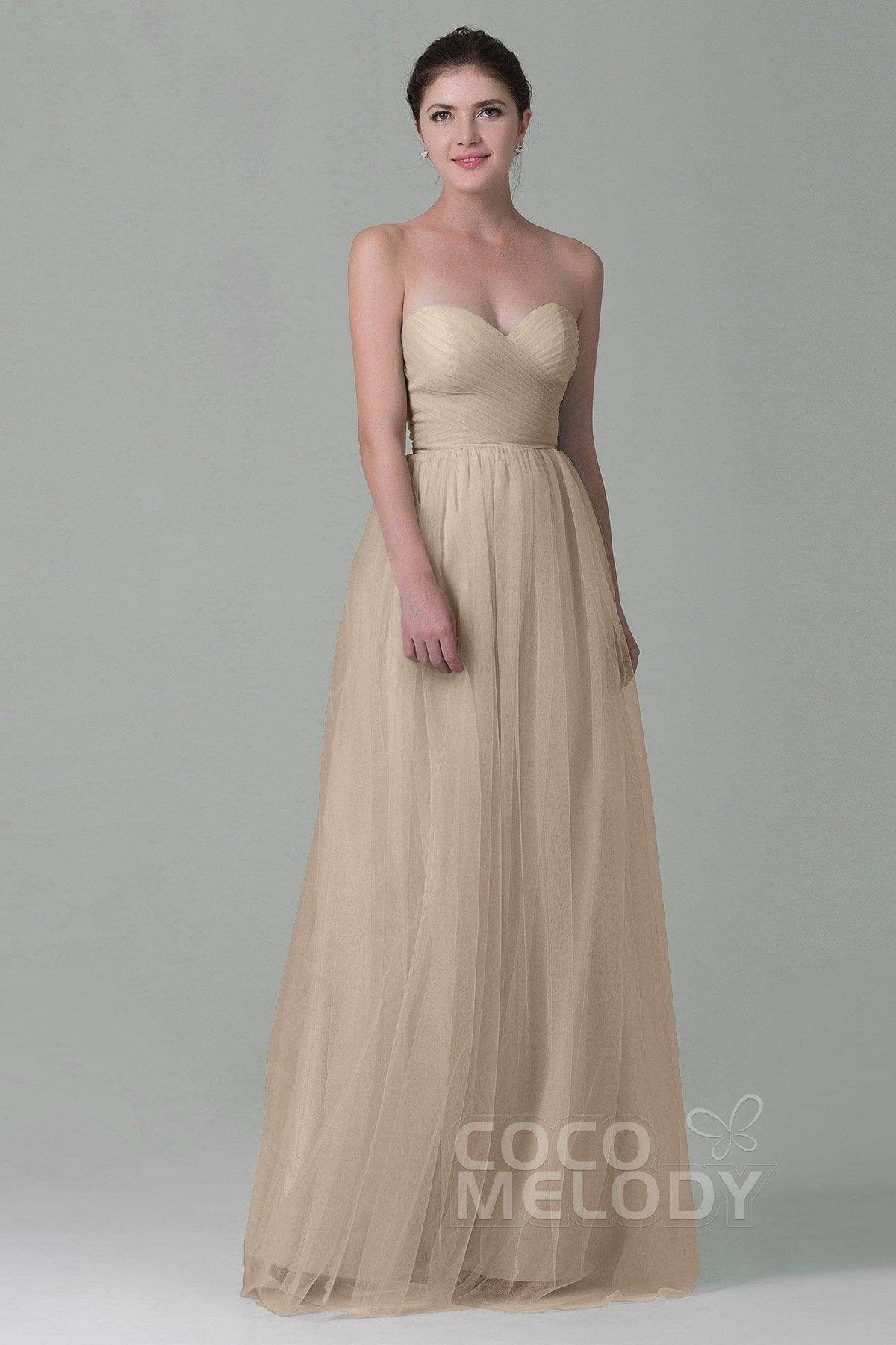 Sheath-Column Floor Length Tulle Bridesmaid Dress COZF1500E - COCOMELODY