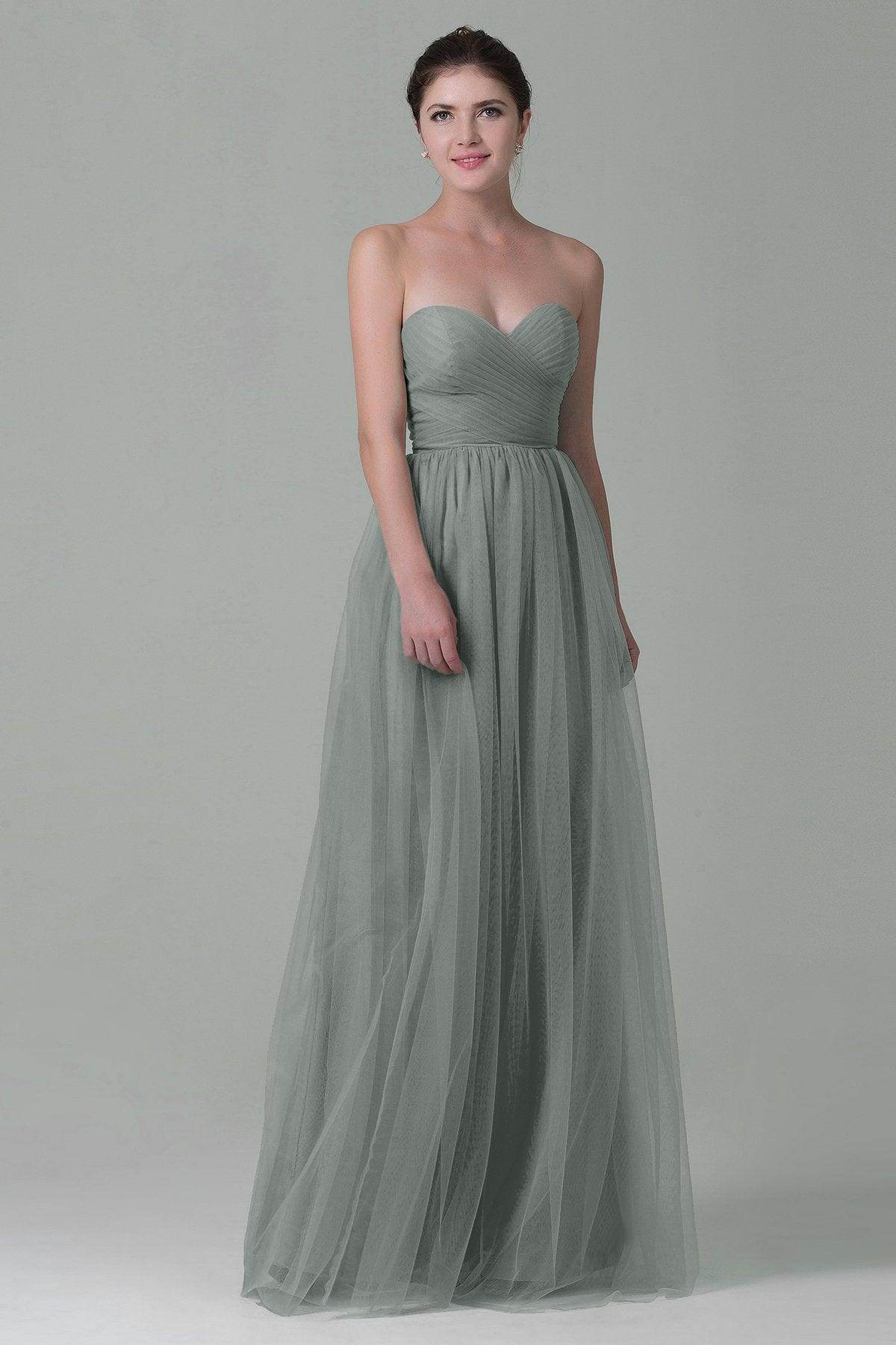 Sheath-Column Floor Length Tulle Bridesmaid Dress COZF1500E - COCOMELODY