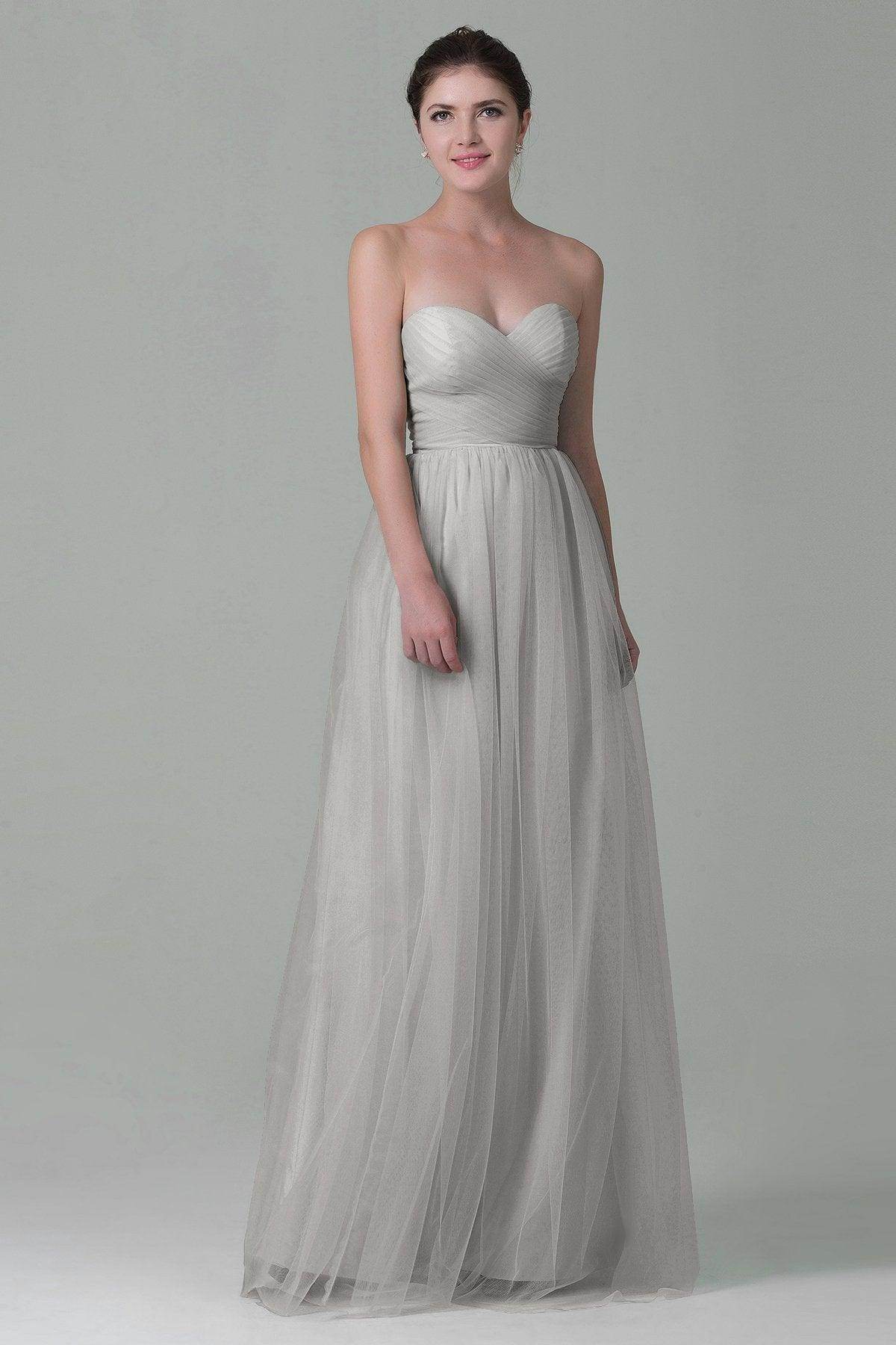 Sheath-Column Floor Length Tulle Bridesmaid Dress COZF1500E - COCOMELODY