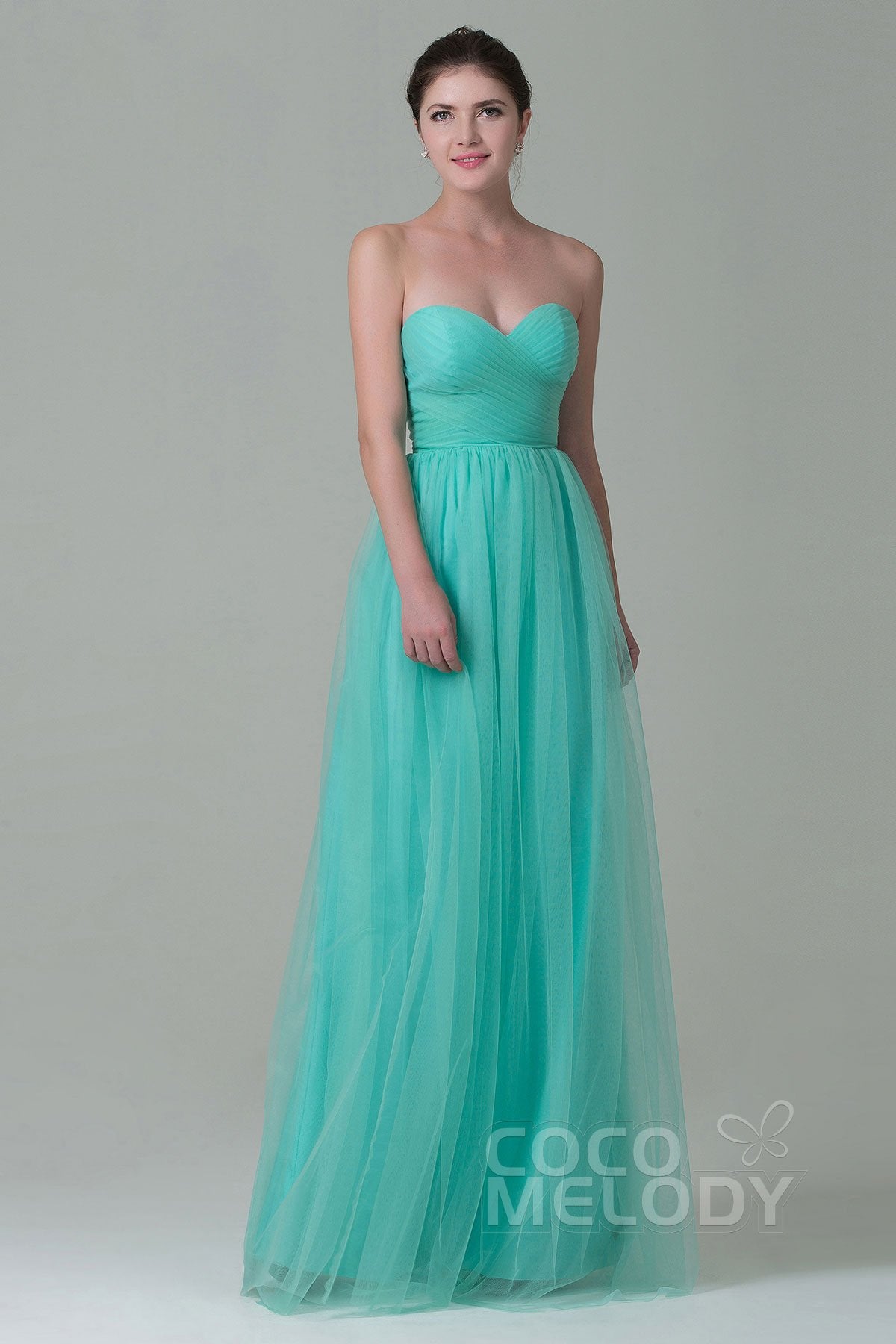 Sheath-Column Floor Length Tulle Bridesmaid Dress COZF1500E