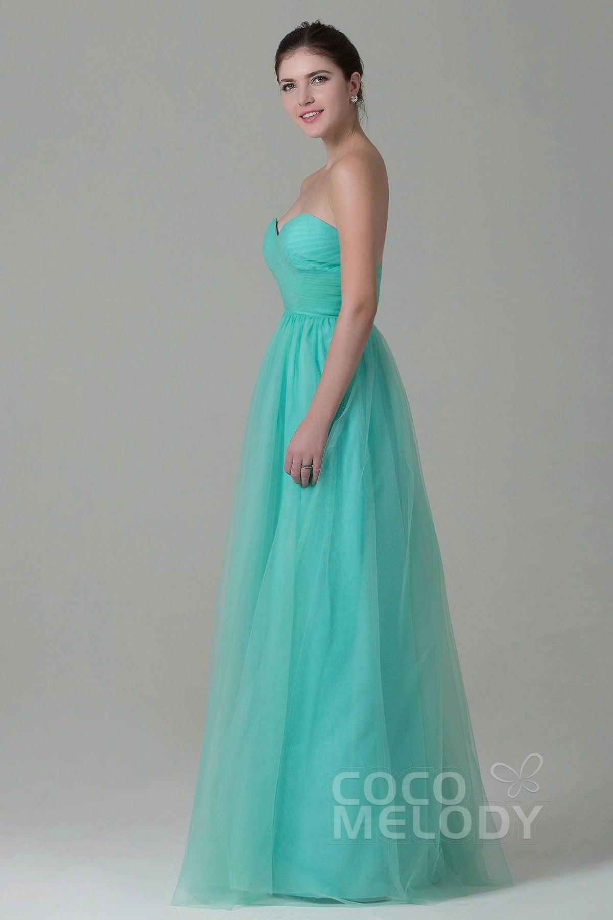 Sheath-Column Floor Length Tulle Bridesmaid Dress COZF1500E - COCOMELODY