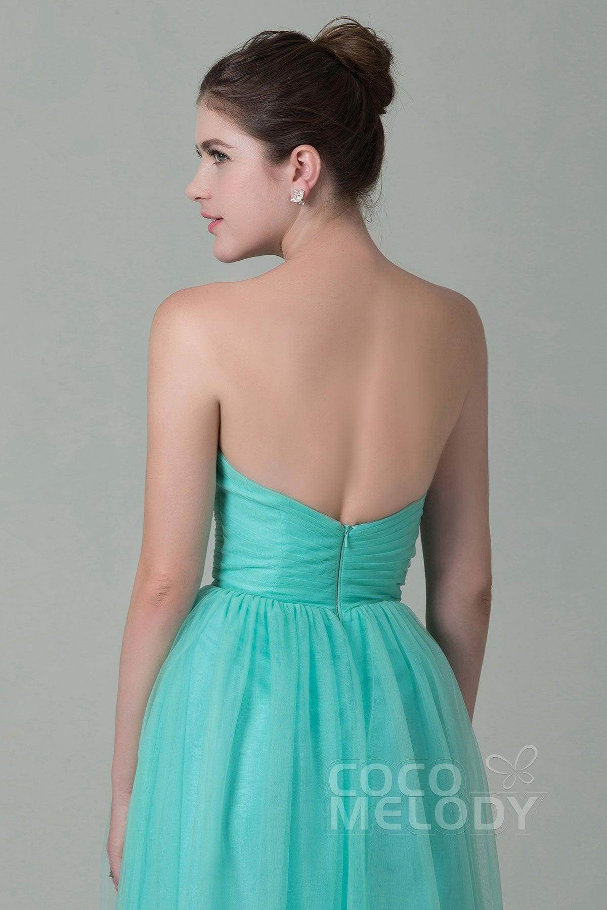 Sheath-Column Floor Length Tulle Bridesmaid Dress COZF1500E - COCOMELODY