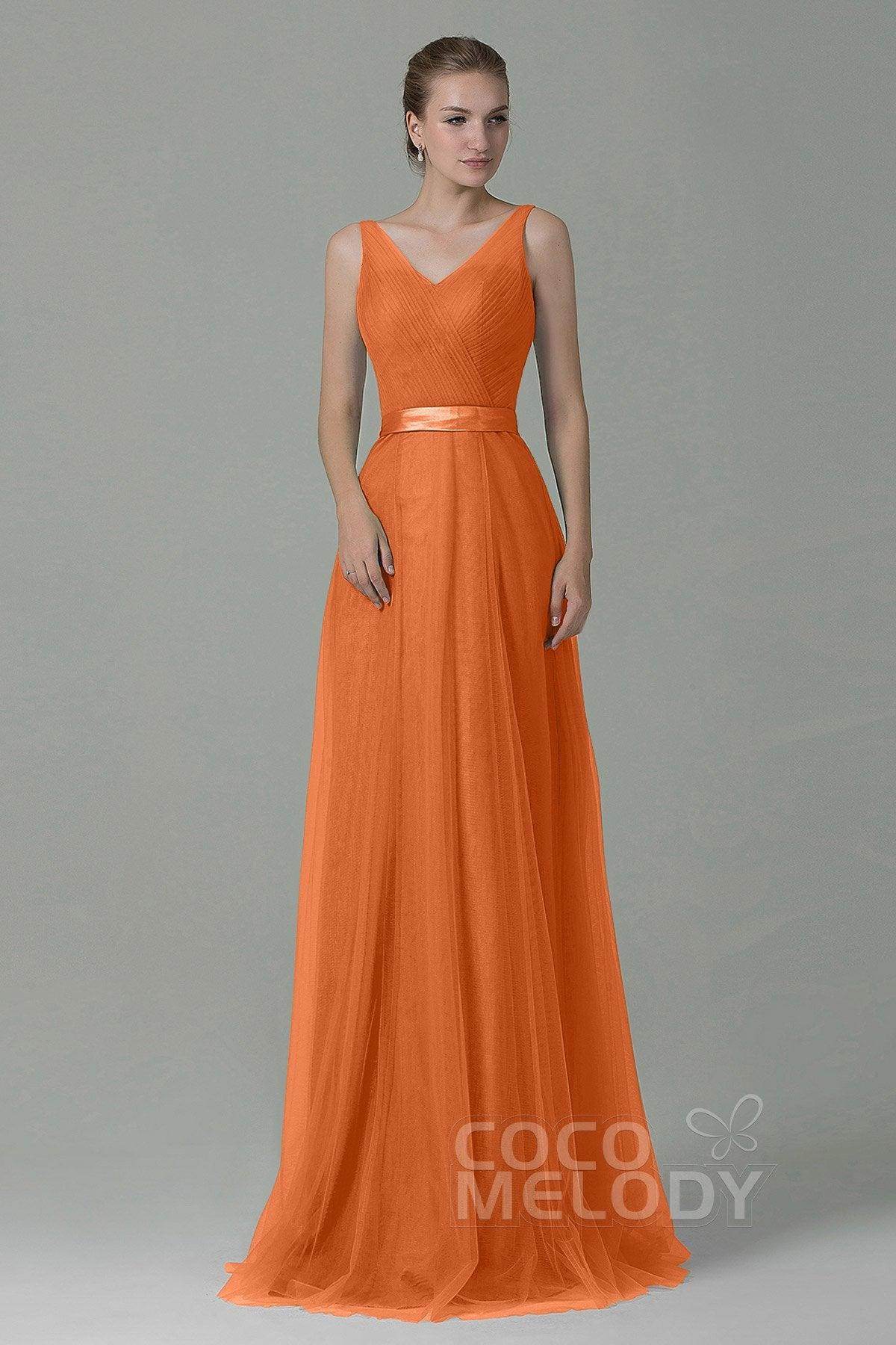Sheath-Column Floor Length Tulle Bridesmaid Dress COZF1500F - COCOMELODY