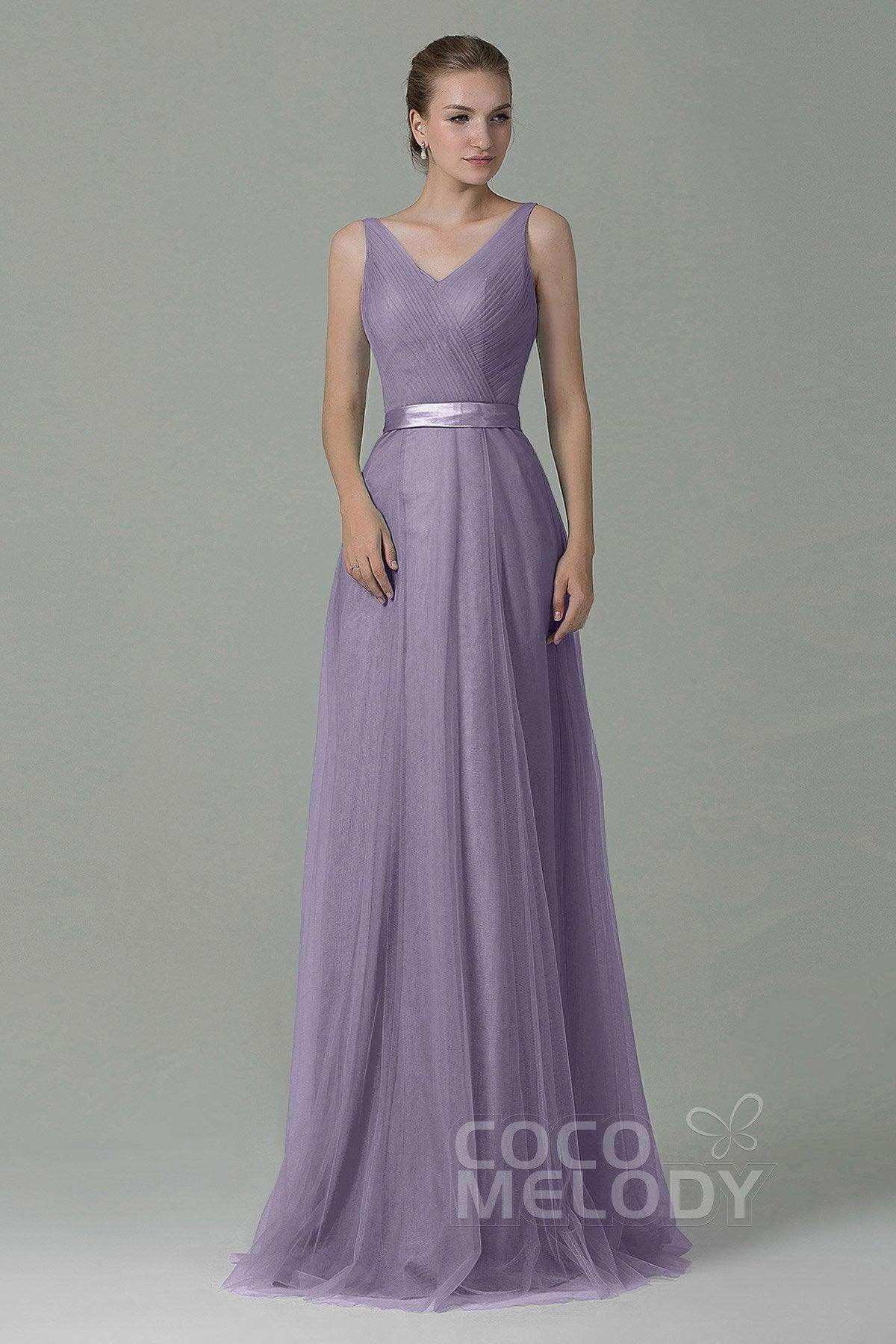 Sheath-Column Floor Length Tulle Bridesmaid Dress COZF1500F - COCOMELODY