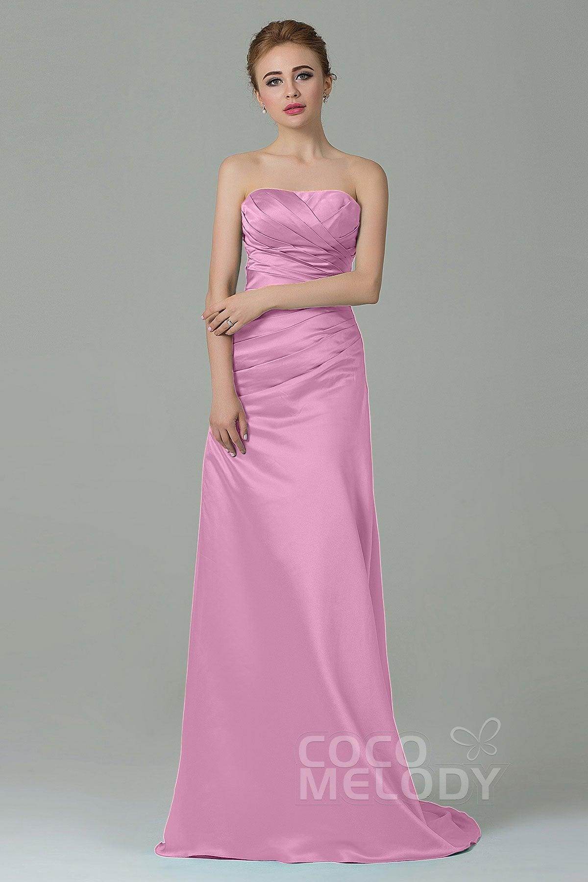 Sheath-Column Sweep Train Satin Bridesmaid Dress COZF15010 - COCOMELODY