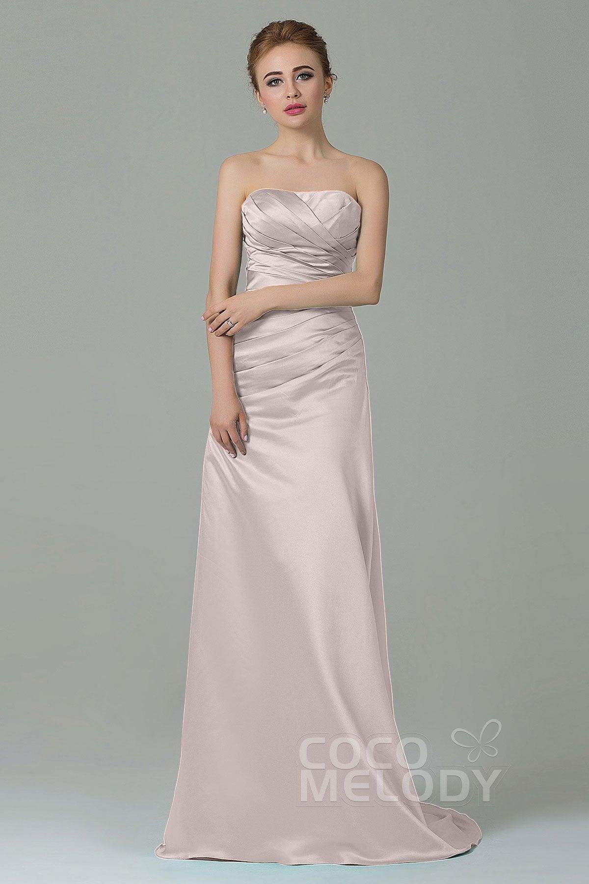 Sheath-Column Sweep Train Satin Bridesmaid Dress COZF15010 - COCOMELODY
