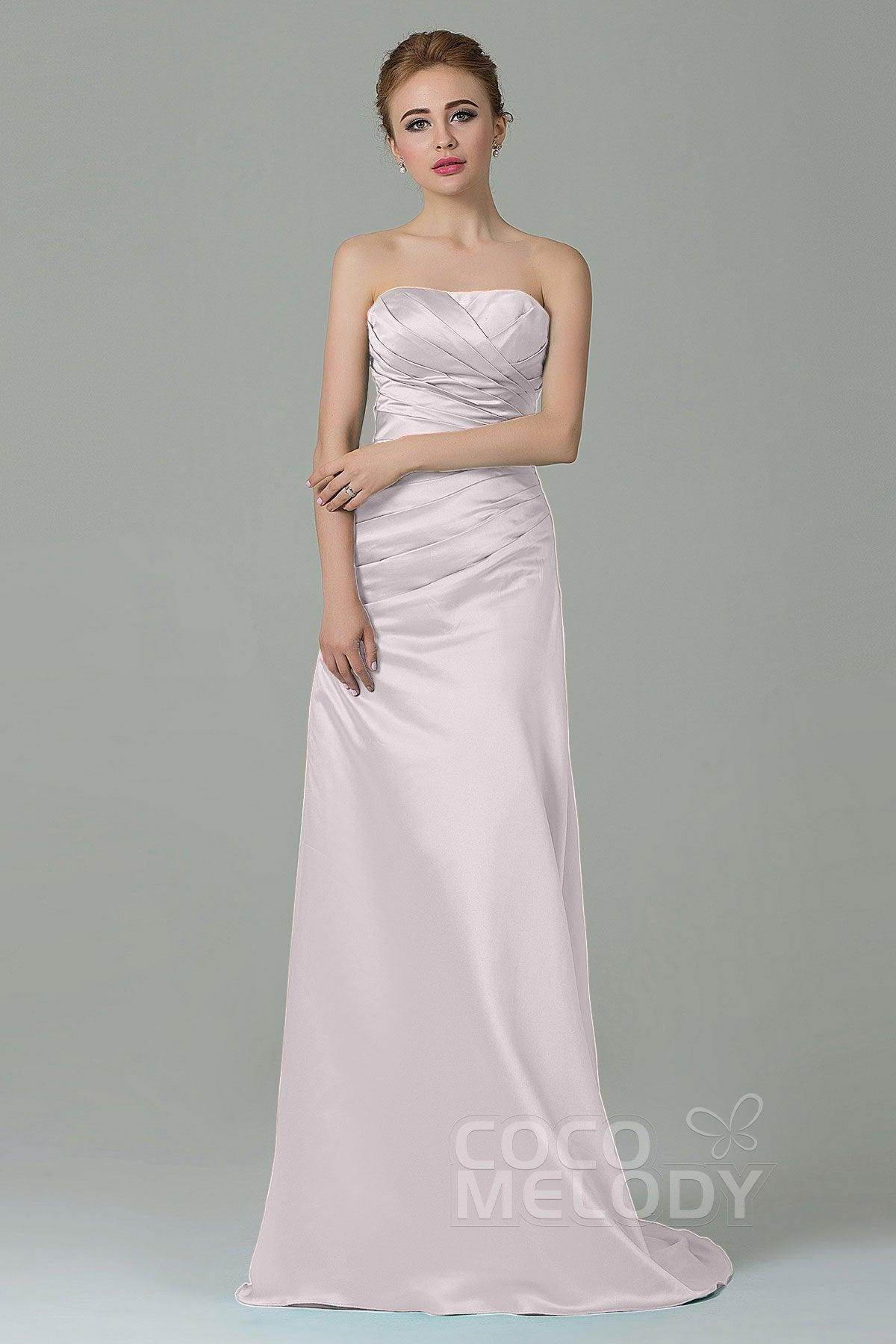 Sheath-Column Sweep Train Satin Bridesmaid Dress COZF15010 - COCOMELODY
