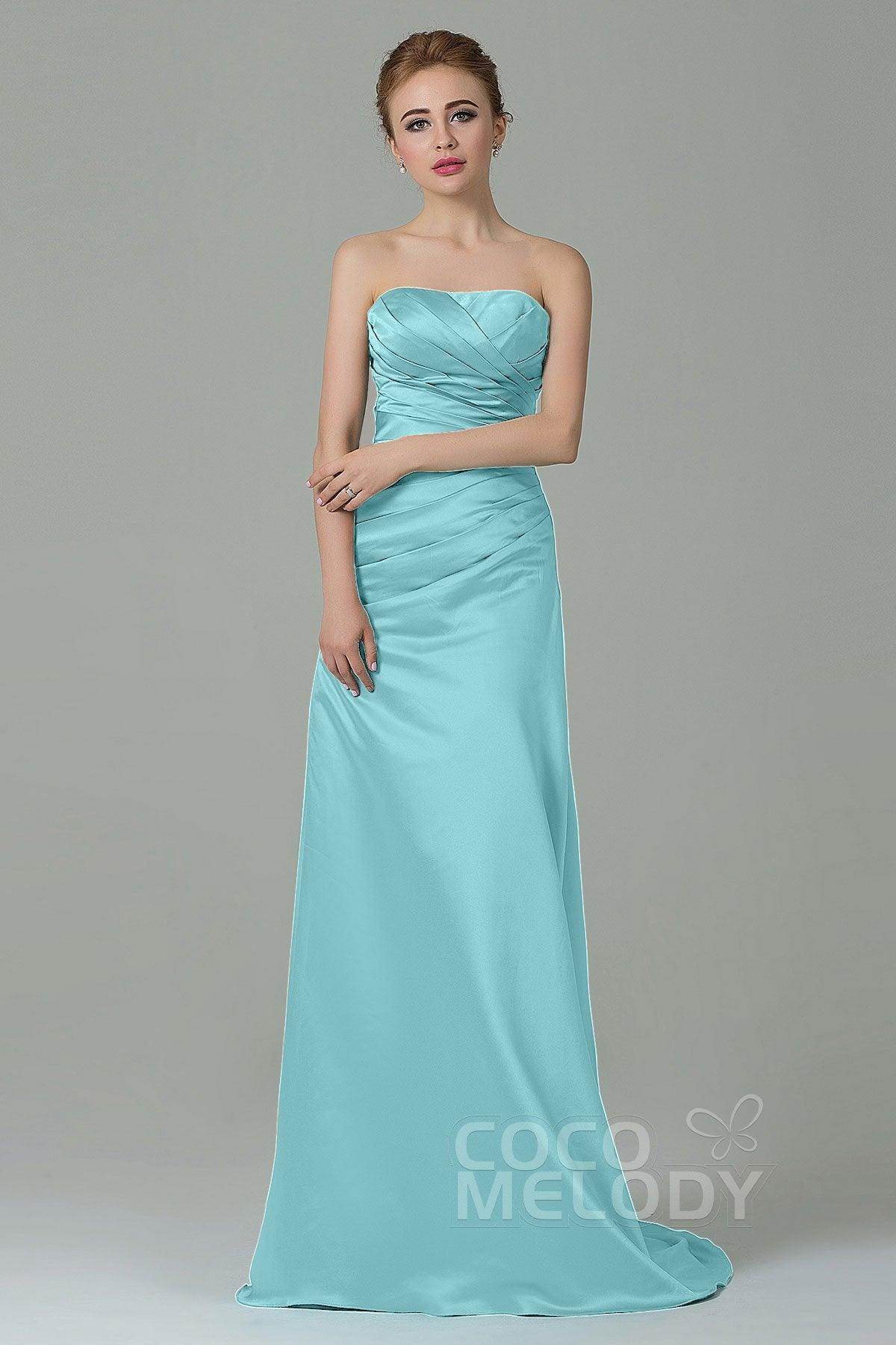 Sheath-Column Sweep Train Satin Bridesmaid Dress COZF15010 - COCOMELODY