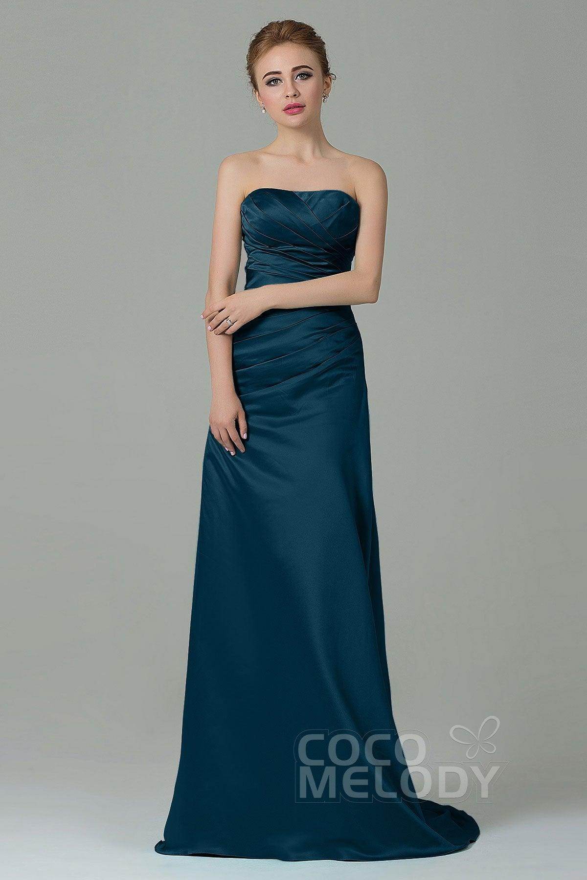 Sheath-Column Sweep Train Satin Bridesmaid Dress COZF15010 - COCOMELODY