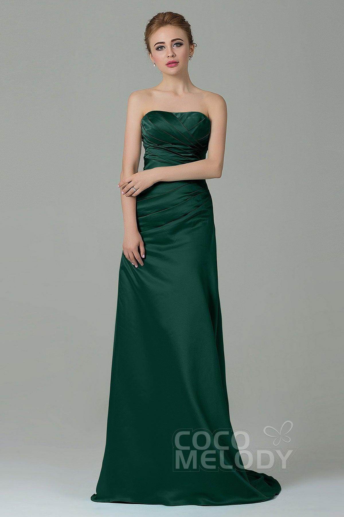 Sheath-Column Sweep Train Satin Bridesmaid Dress COZF15010 - COCOMELODY
