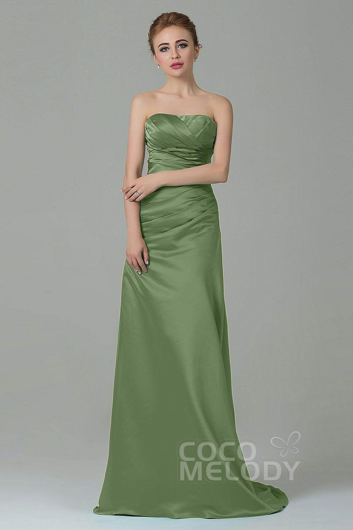 Sheath-Column Sweep Train Satin Bridesmaid Dress COZF15010 - COCOMELODY