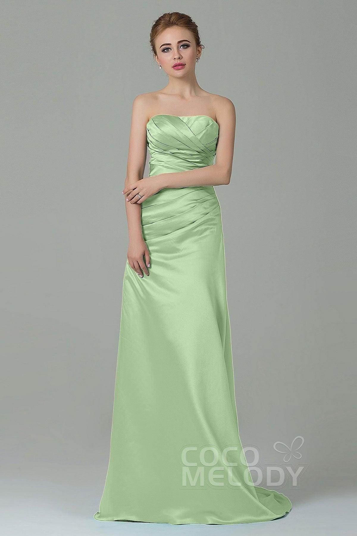 Sheath-Column Sweep Train Satin Bridesmaid Dress COZF15010 - COCOMELODY