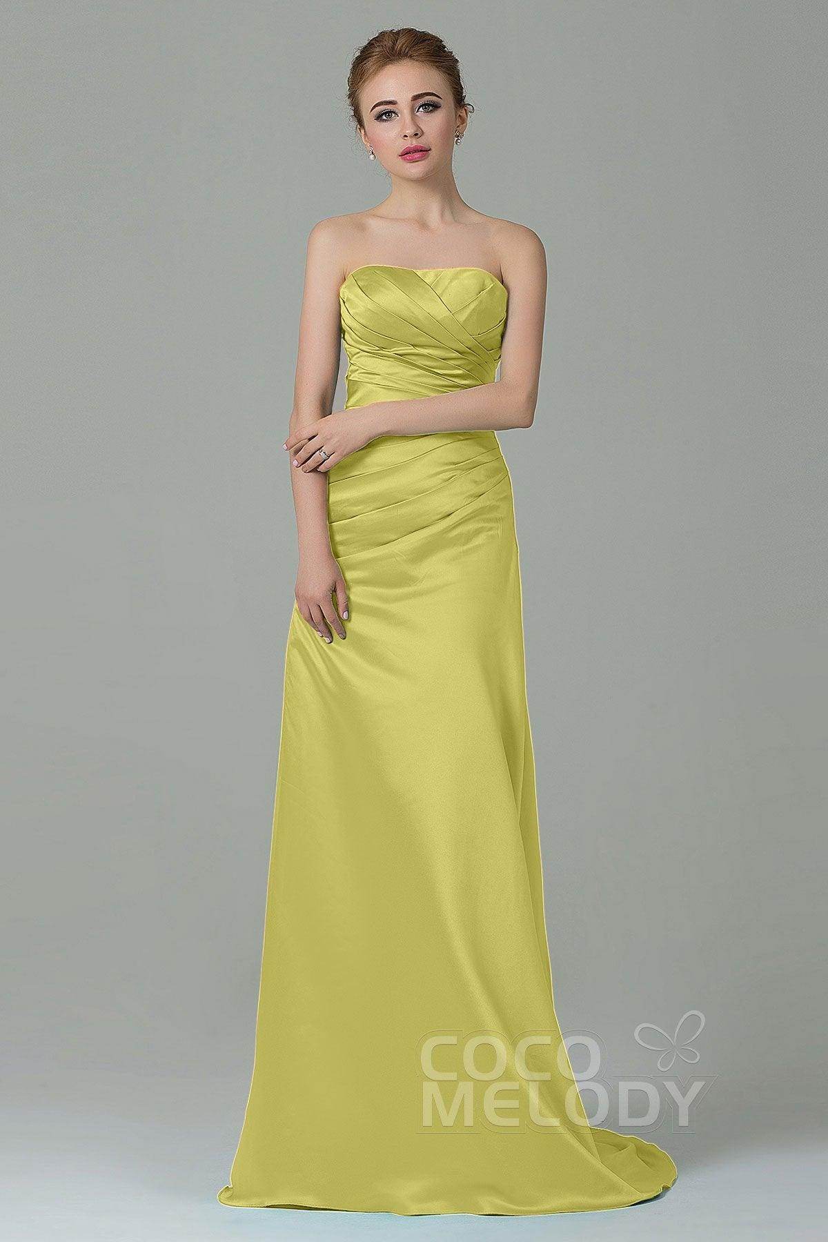 Sheath-Column Sweep Train Satin Bridesmaid Dress COZF15010 - COCOMELODY