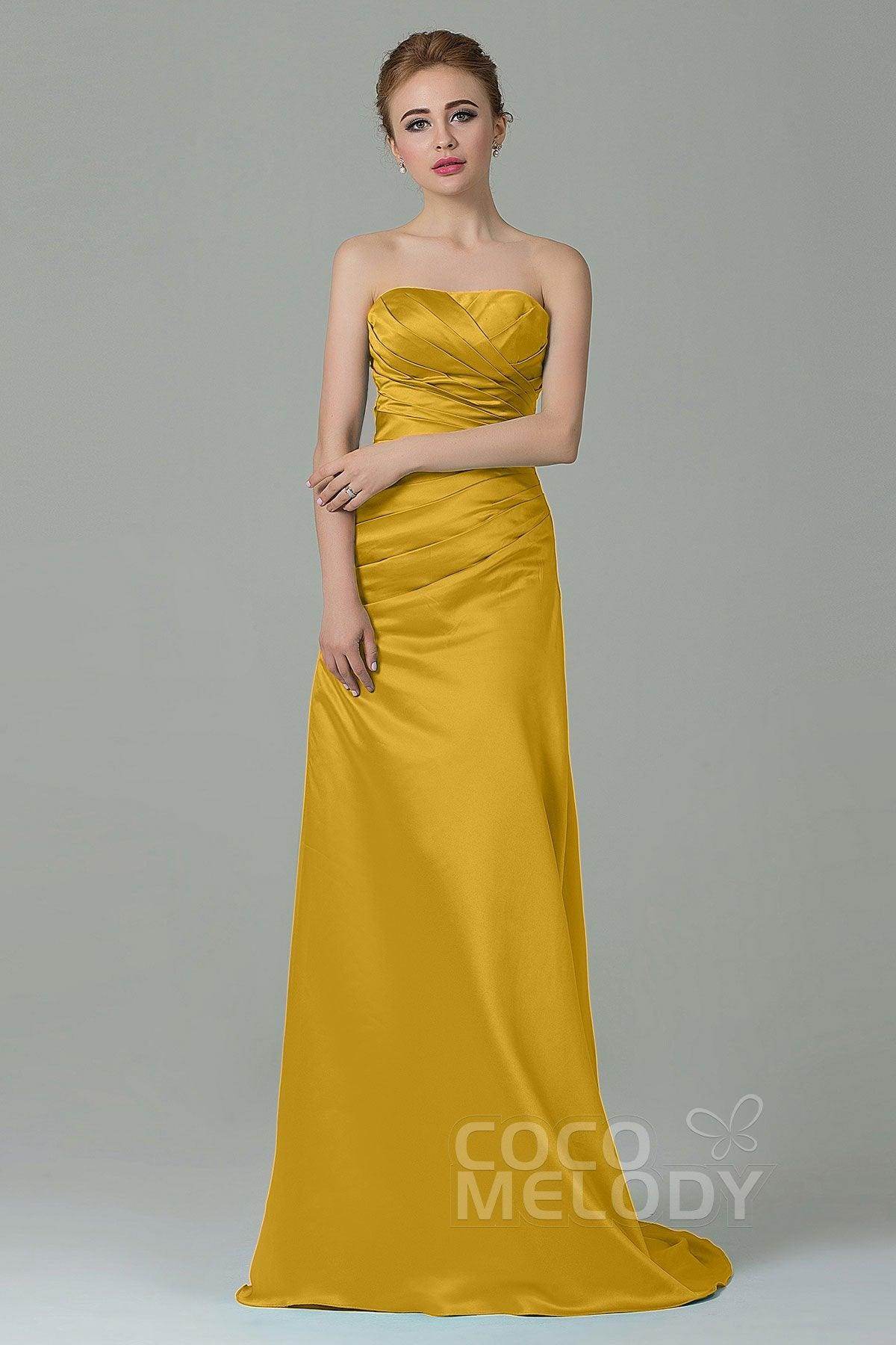 Sheath-Column Sweep Train Satin Bridesmaid Dress COZF15010 - COCOMELODY