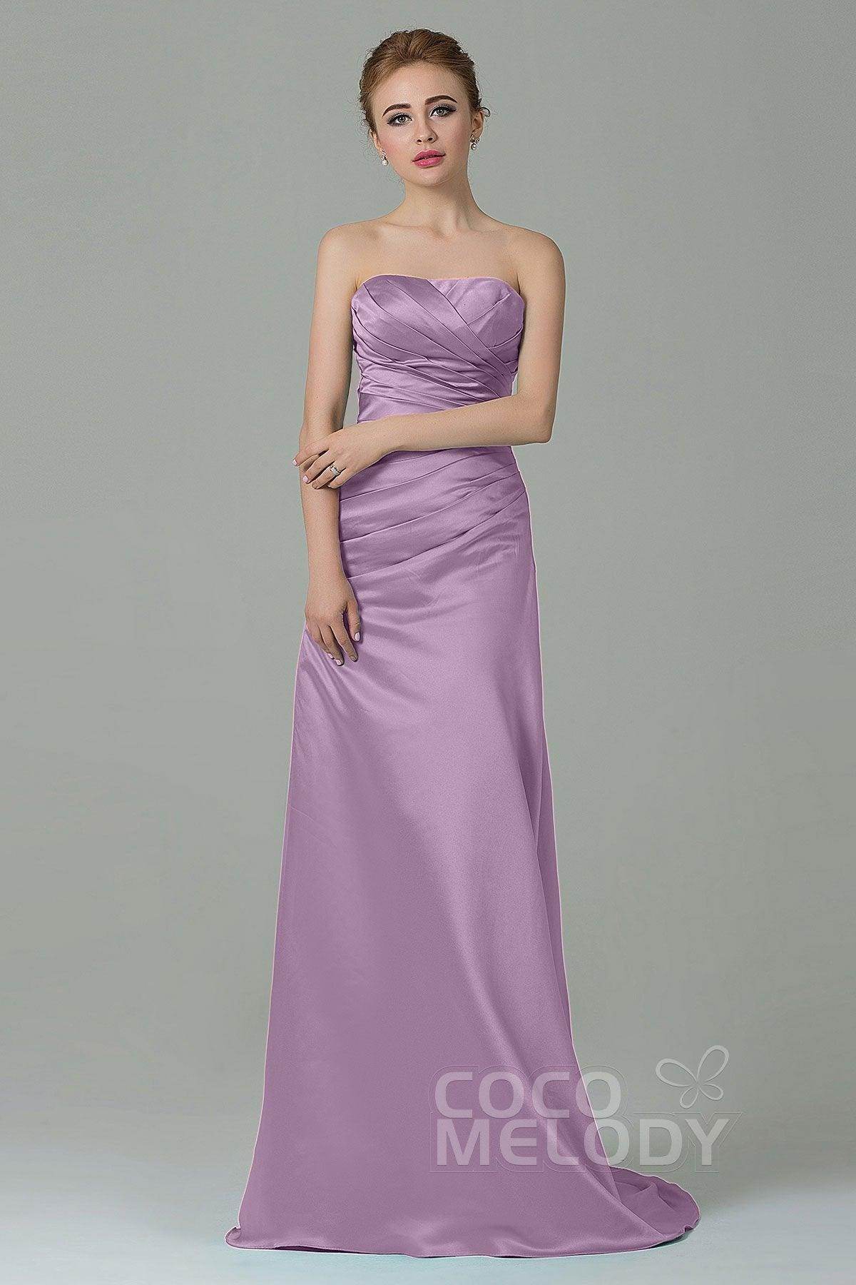 Sheath-Column Sweep Train Satin Bridesmaid Dress COZF15010 - COCOMELODY