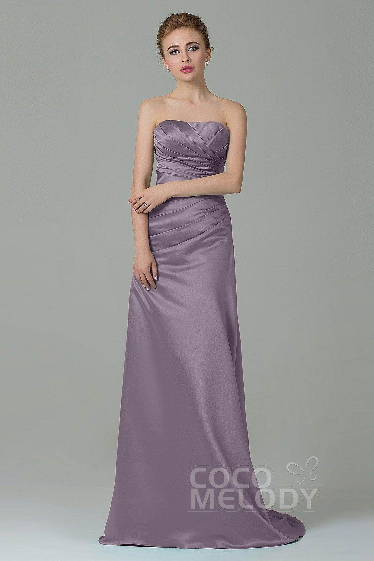Sheath-Column Sweep Train Satin Bridesmaid Dress COZF15010 - COCOMELODY