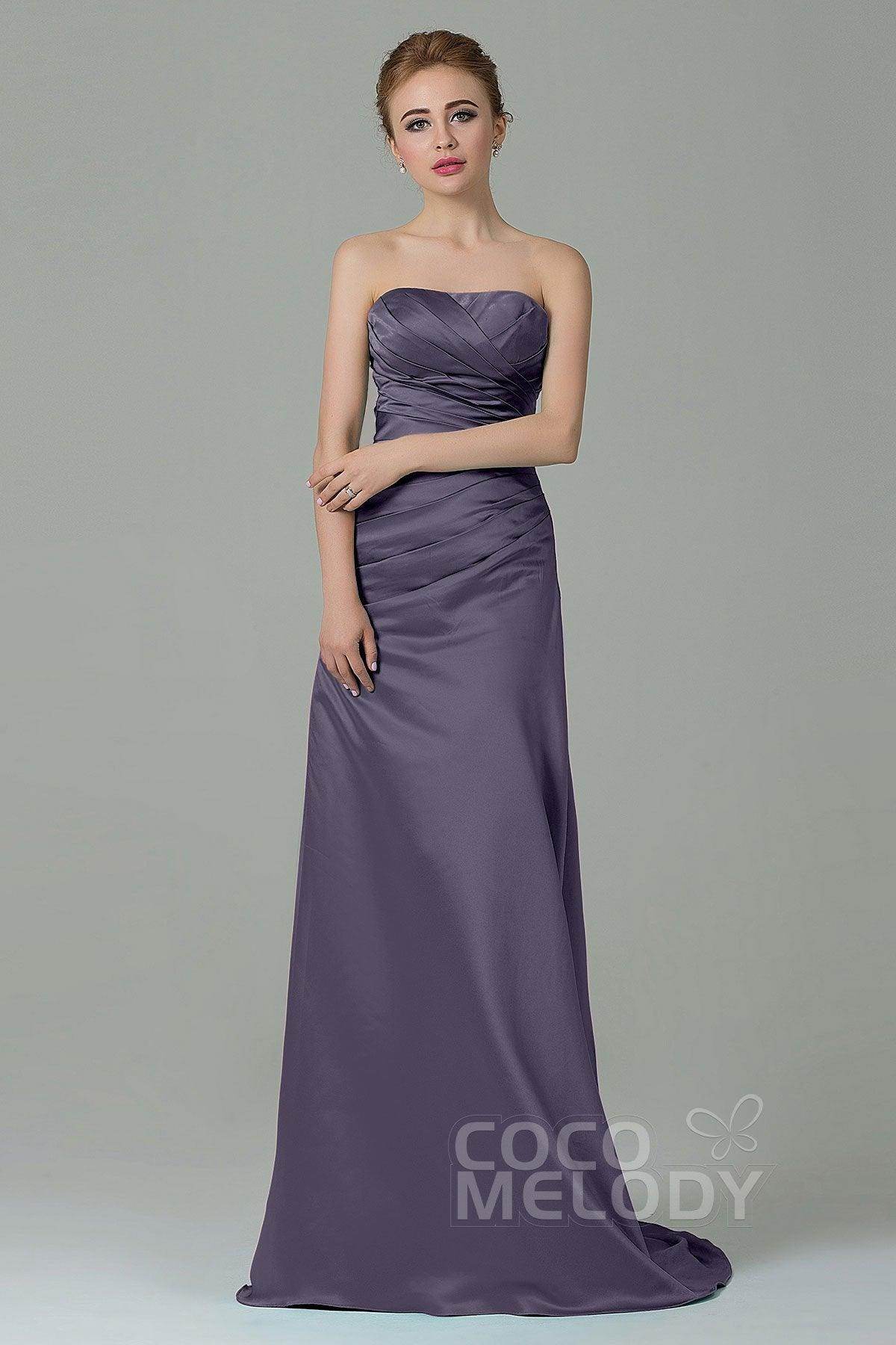 Sheath-Column Sweep Train Satin Bridesmaid Dress COZF15010 - COCOMELODY