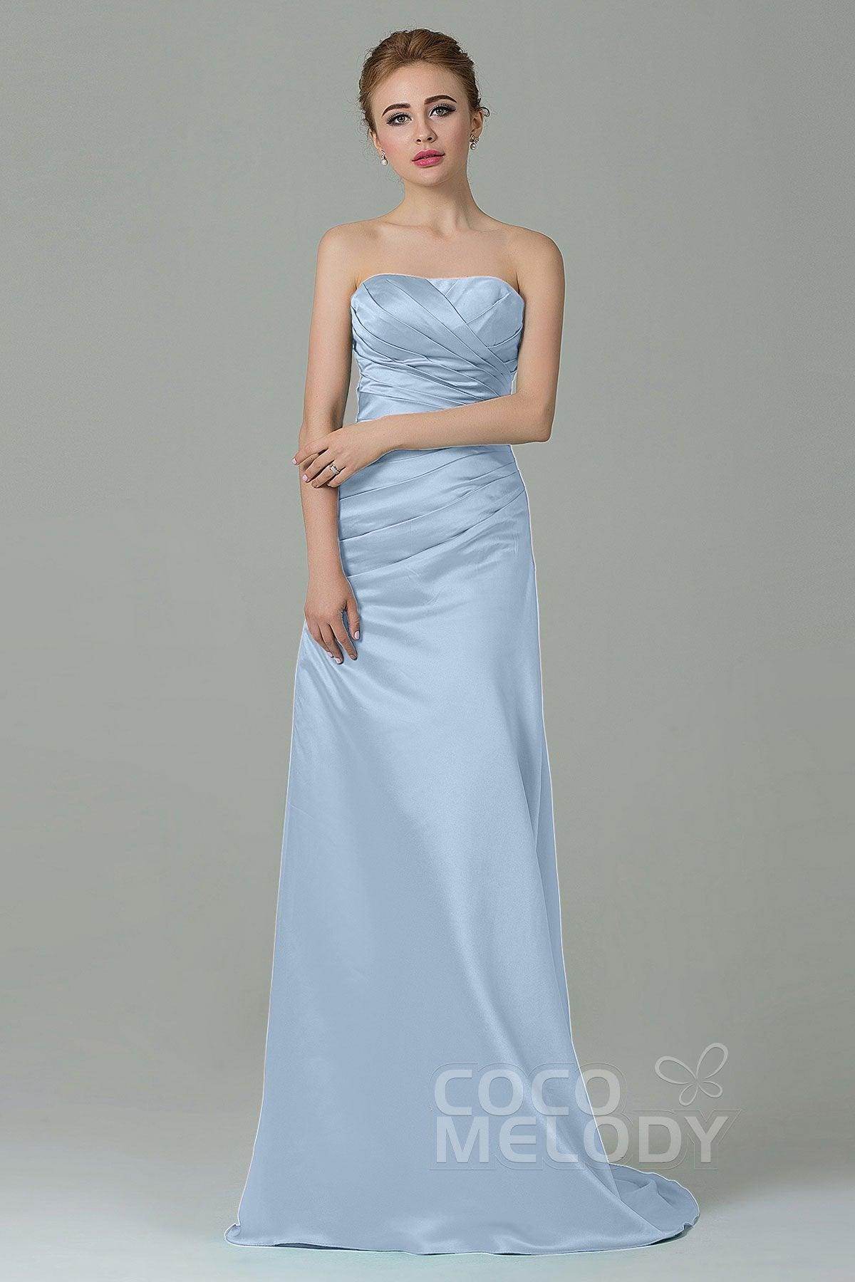 Sheath-Column Sweep Train Satin Bridesmaid Dress COZF15010 - COCOMELODY