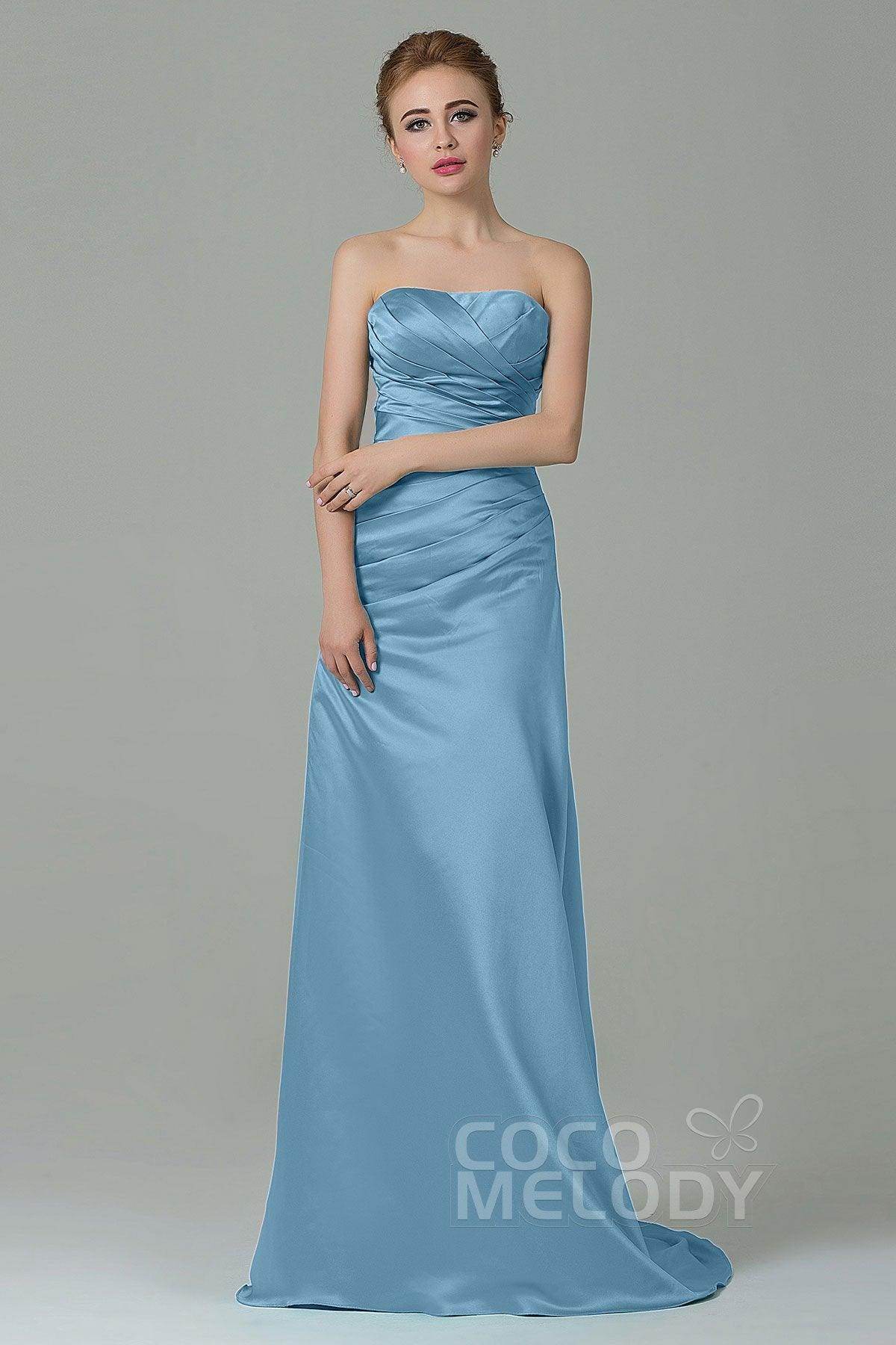 Sheath-Column Sweep Train Satin Bridesmaid Dress COZF15010 - COCOMELODY