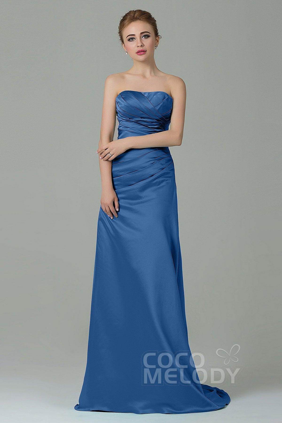 Sheath-Column Sweep Train Satin Bridesmaid Dress COZF15010 - COCOMELODY