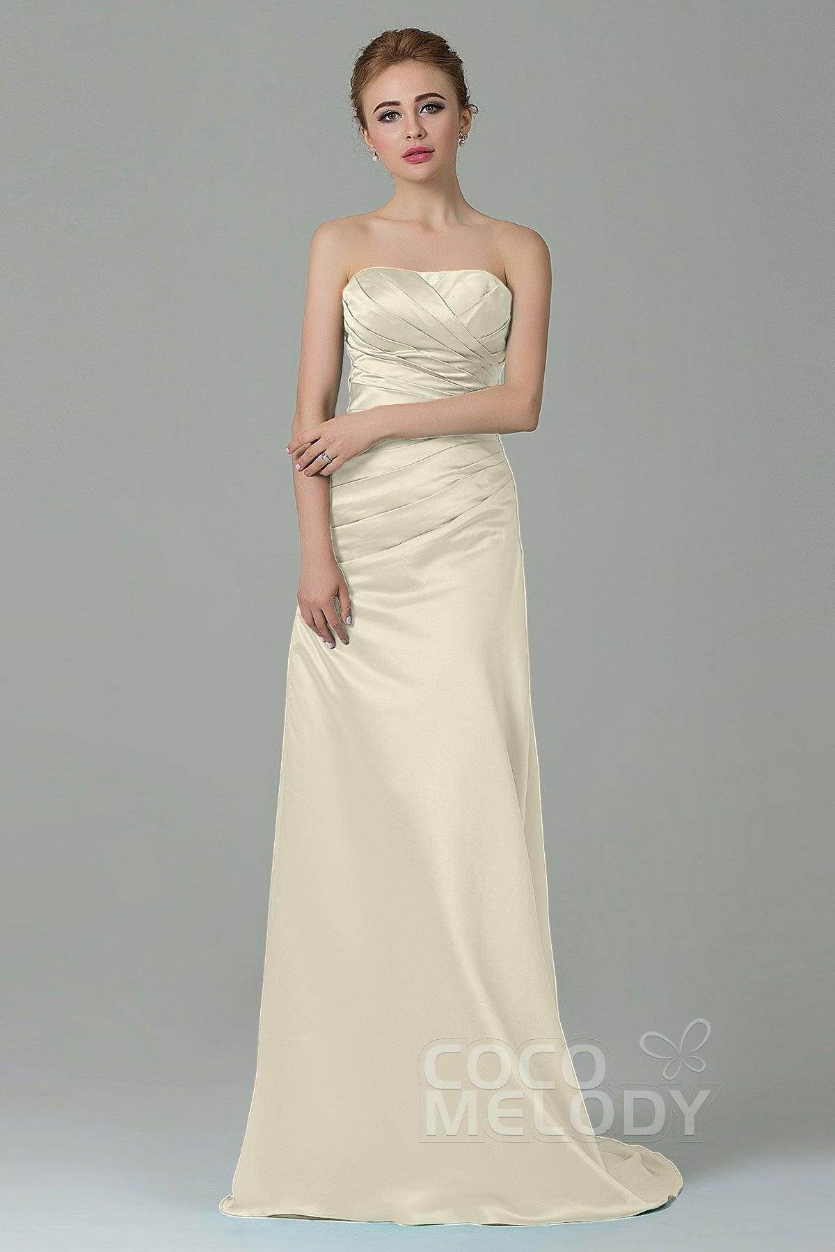 Sheath-Column Sweep Train Satin Bridesmaid Dress COZF15010 - COCOMELODY