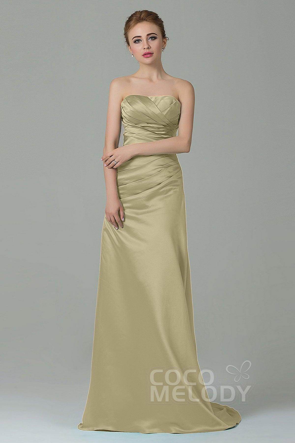Sheath-Column Sweep Train Satin Bridesmaid Dress COZF15010 - COCOMELODY