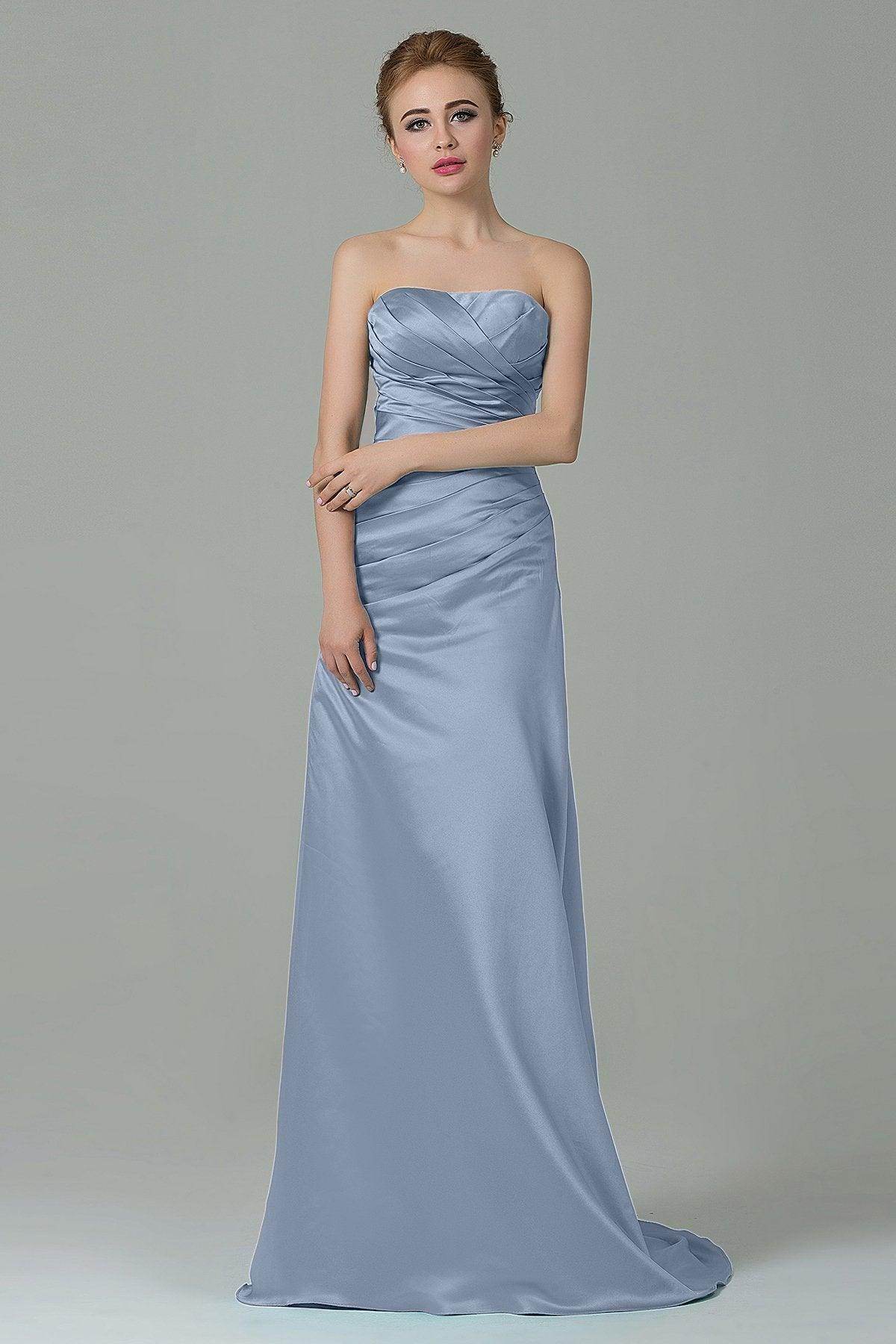 Sheath-Column Sweep Train Satin Bridesmaid Dress COZF15010 - COCOMELODY