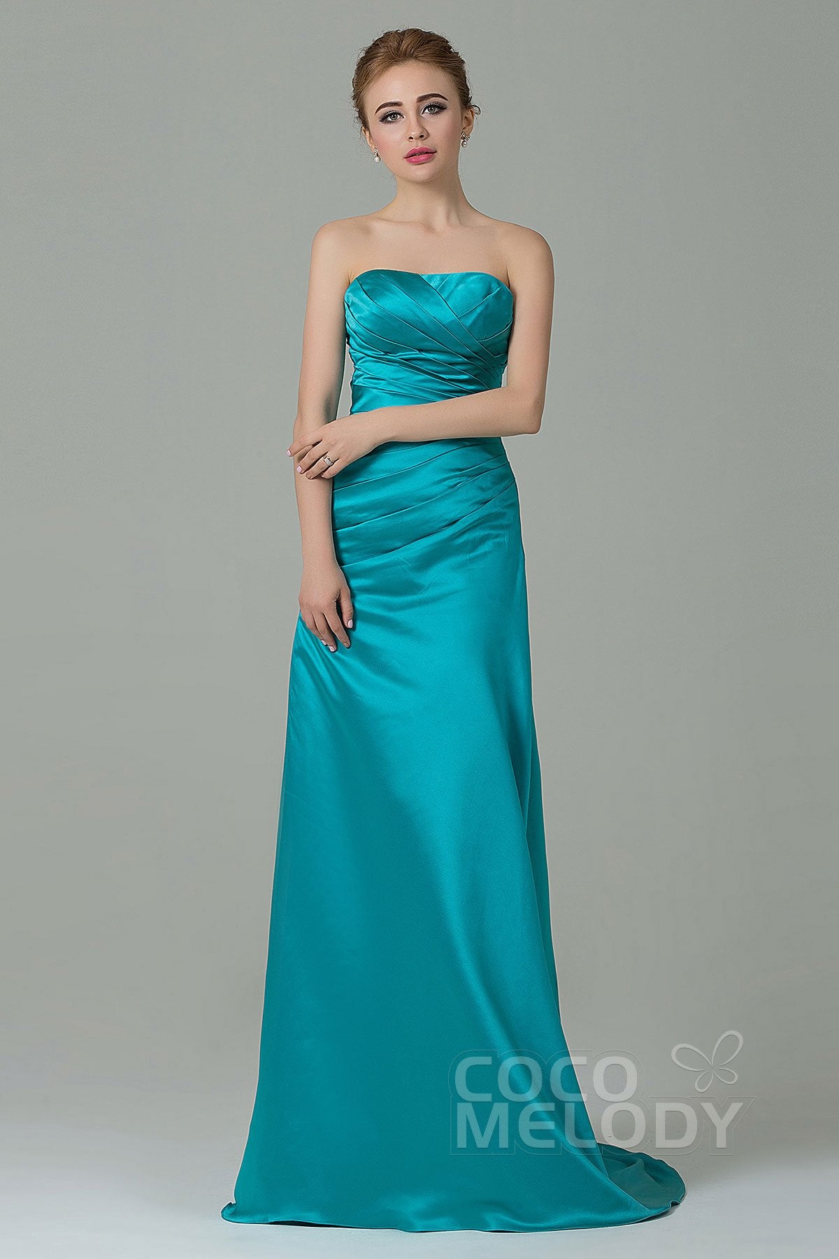 Sheath-Column Sweep Train Satin Bridesmaid Dress COZF15010