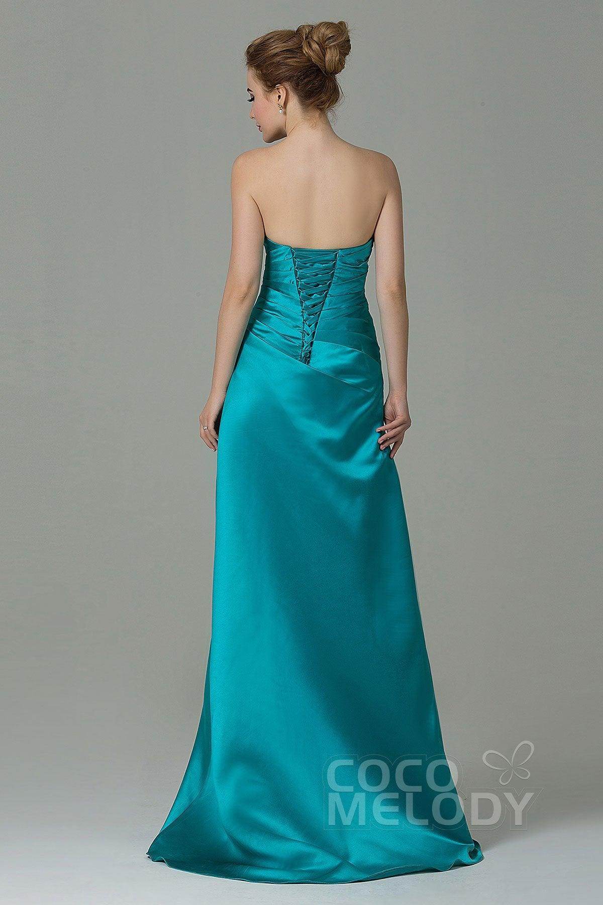 Sheath-Column Sweep Train Satin Bridesmaid Dress COZF15010 - COCOMELODY