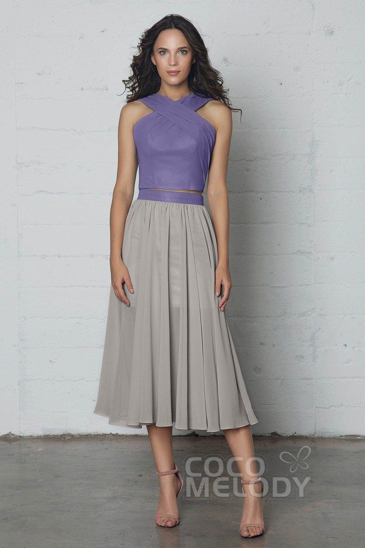 Crop top Tea Length Chiffon Dress COZF17005 - COCOMELODY