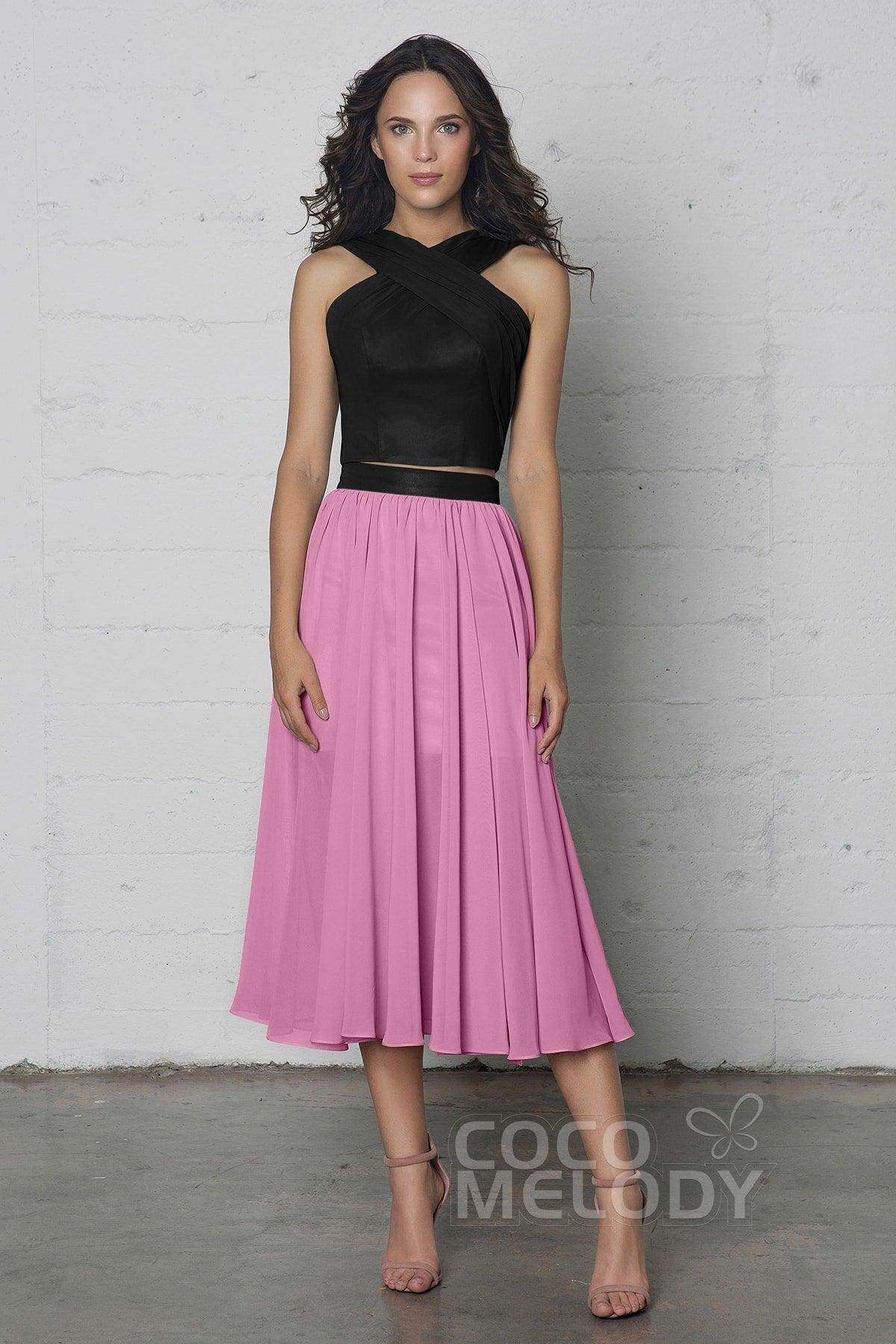 Crop top Tea Length Chiffon Dress COZF17005 - COCOMELODY