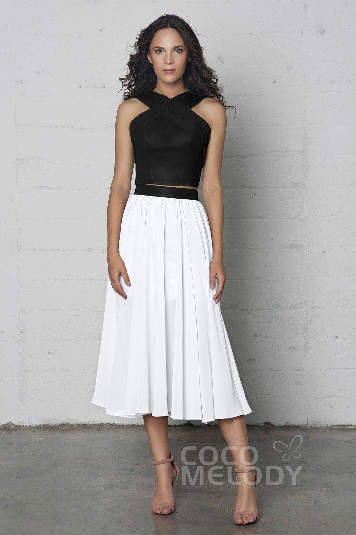 Crop top Tea Length Chiffon Dress COZF17005 - COCOMELODY