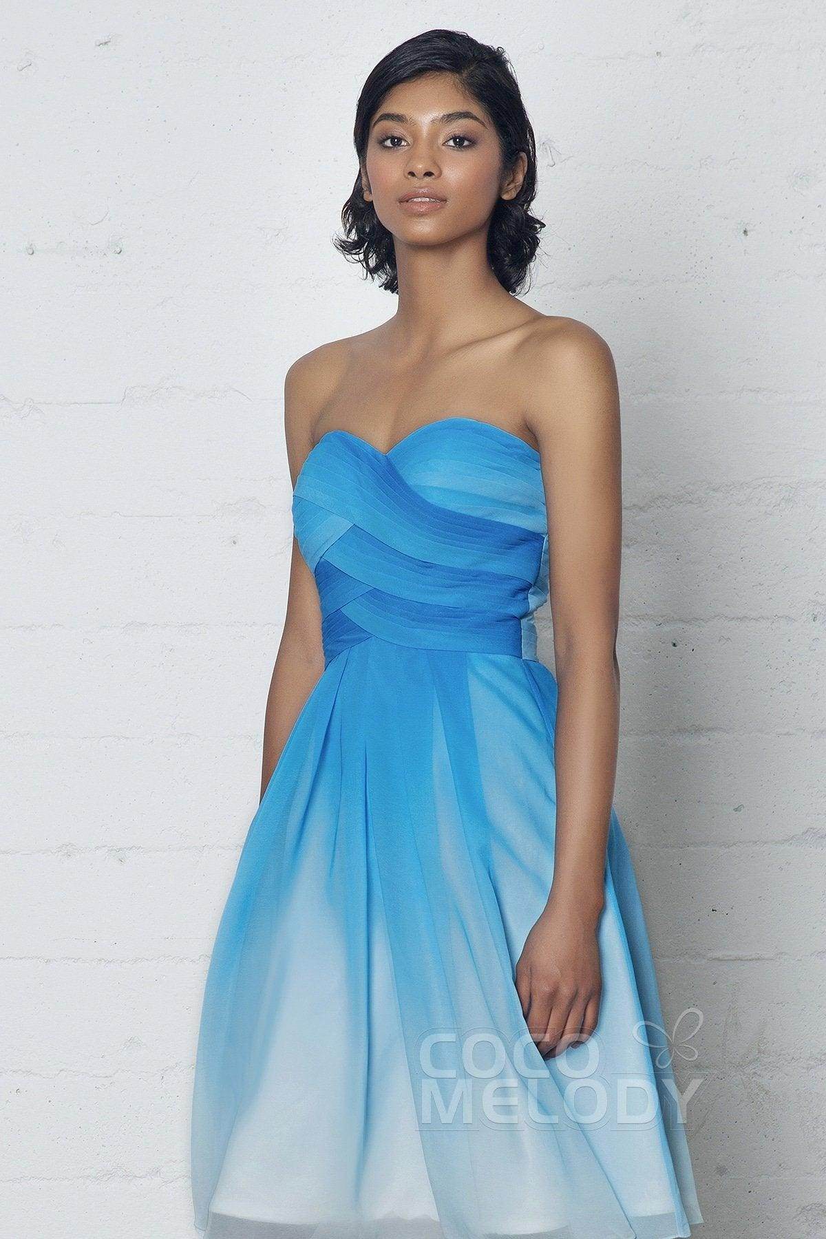 Sheath-Column Knee Length Chiffon Ombre Dress COZF17007 - COCOMELODY