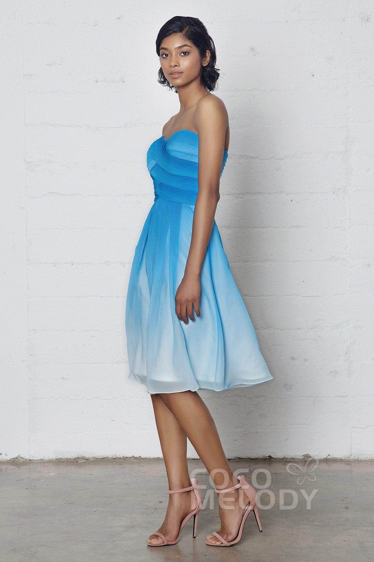 Sheath-Column Knee Length Chiffon Ombre Dress COZF17007 - COCOMELODY