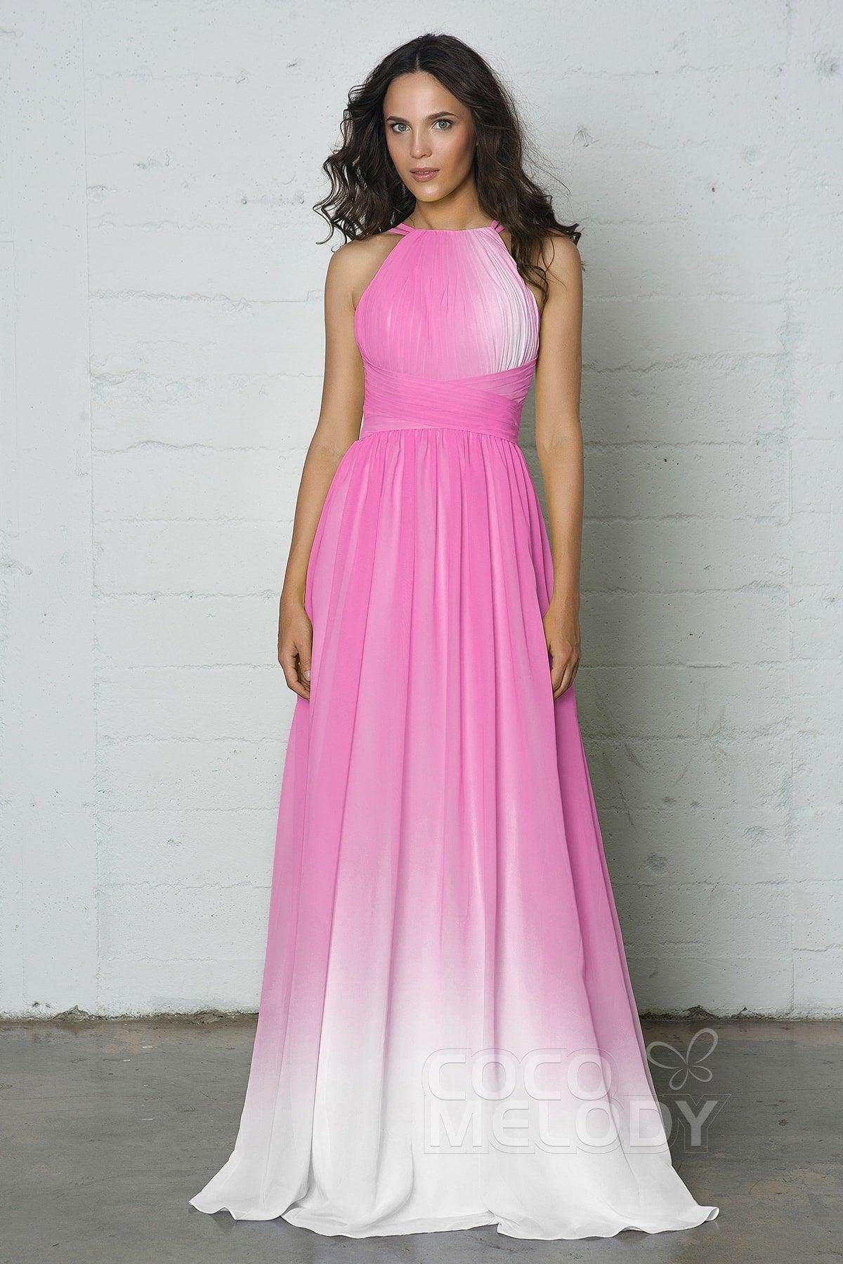 Sheath-Column Floor Length Chiffon Ombre Dress COZF17008 - COCOMELODY