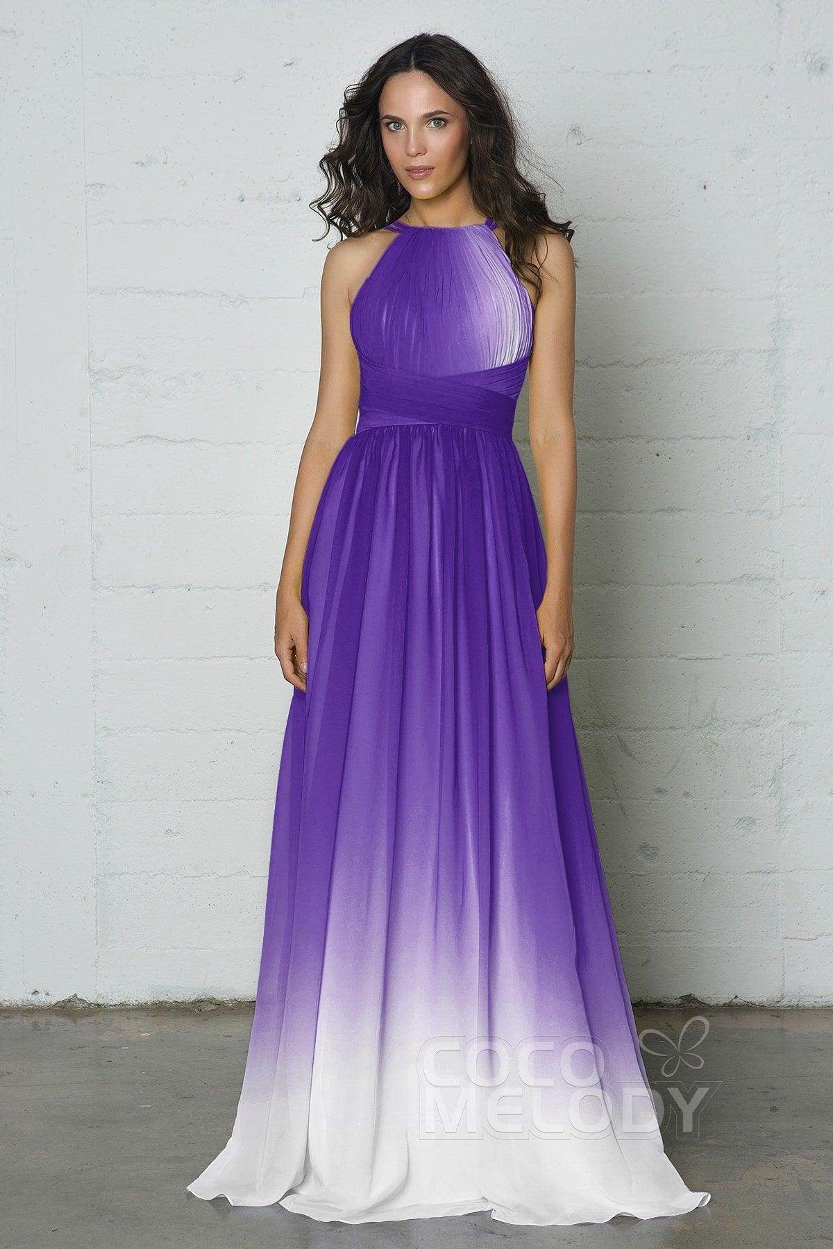 Sheath-Column Floor Length Chiffon Ombre Dress COZF17008 - COCOMELODY