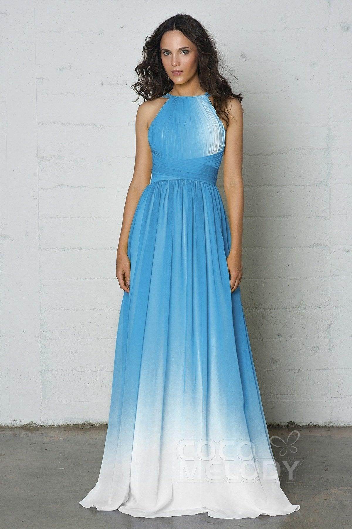 Sheath-Column Floor Length Chiffon Ombre Dress COZF17008 - COCOMELODY