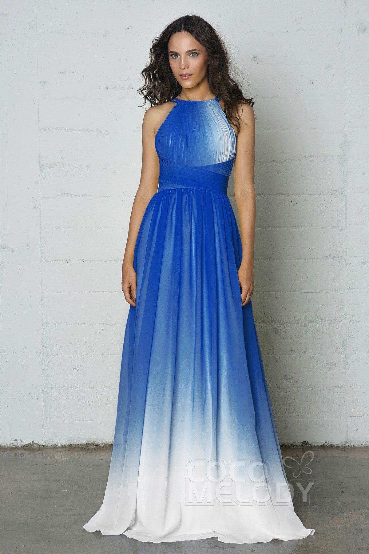 Sheath-Column Floor Length Chiffon Ombre Dress COZF17008 - COCOMELODY
