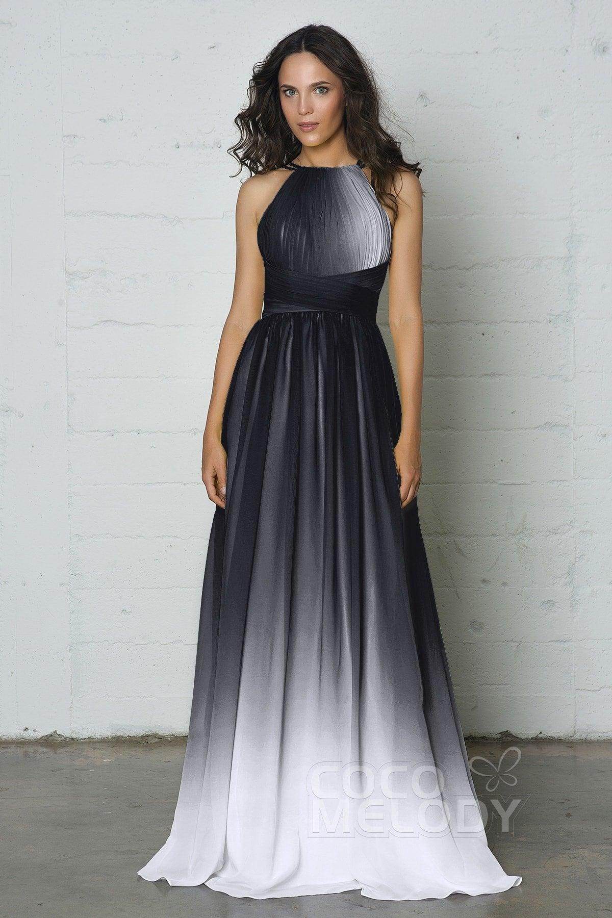 Sheath-Column Floor Length Chiffon Ombre Dress COZF17008 - COCOMELODY