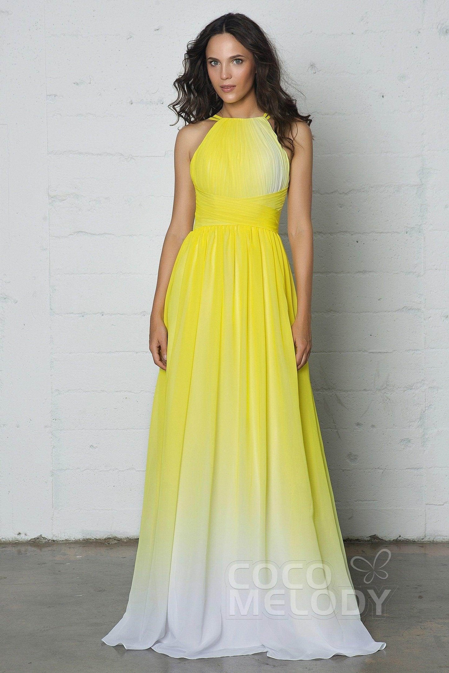 Sheath-Column Floor Length Chiffon Ombre Dress COZF17008 - COCOMELODY