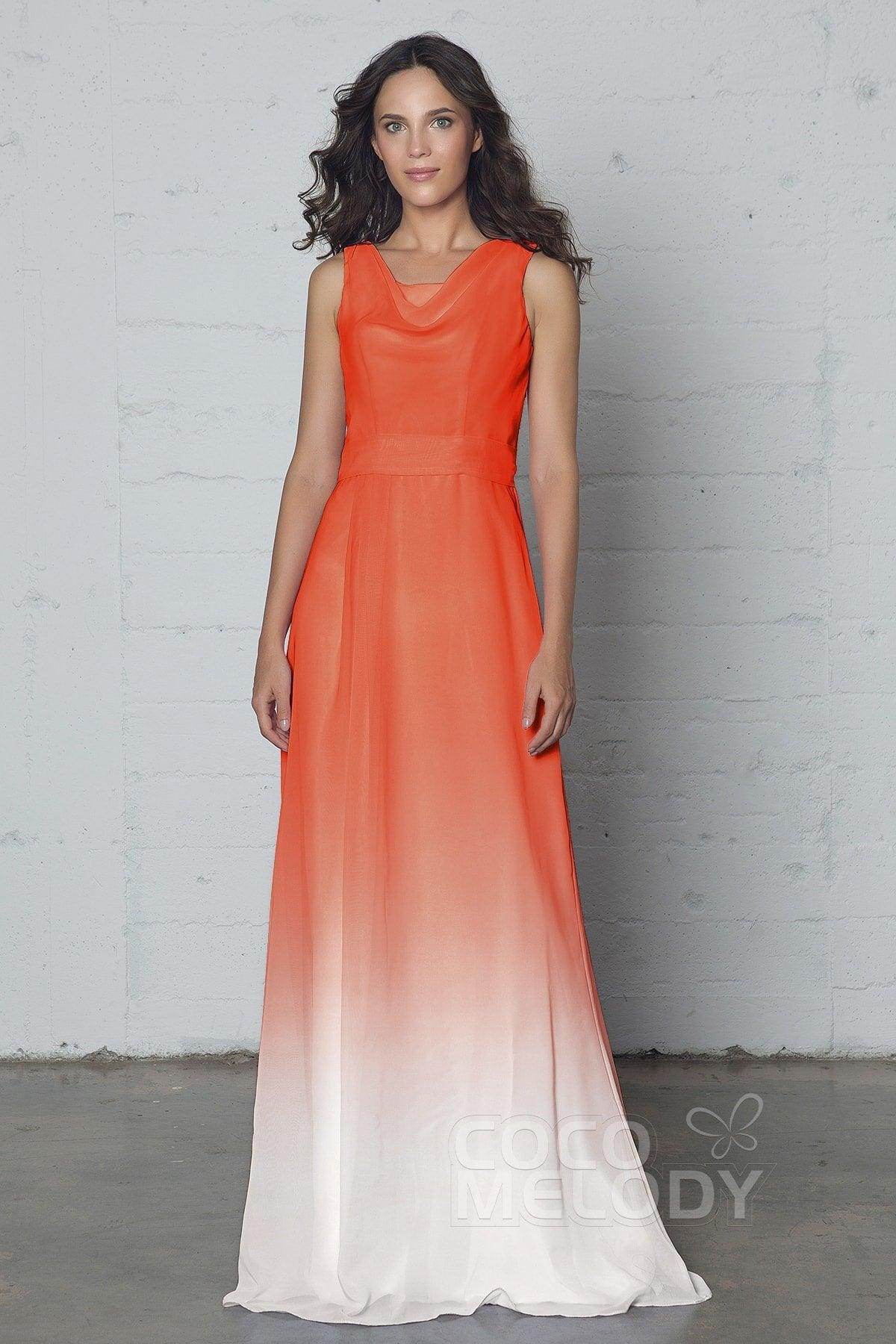Sheath-Column Floor Length Chiffon Ombre Dress COZF17009 - COCOMELODY